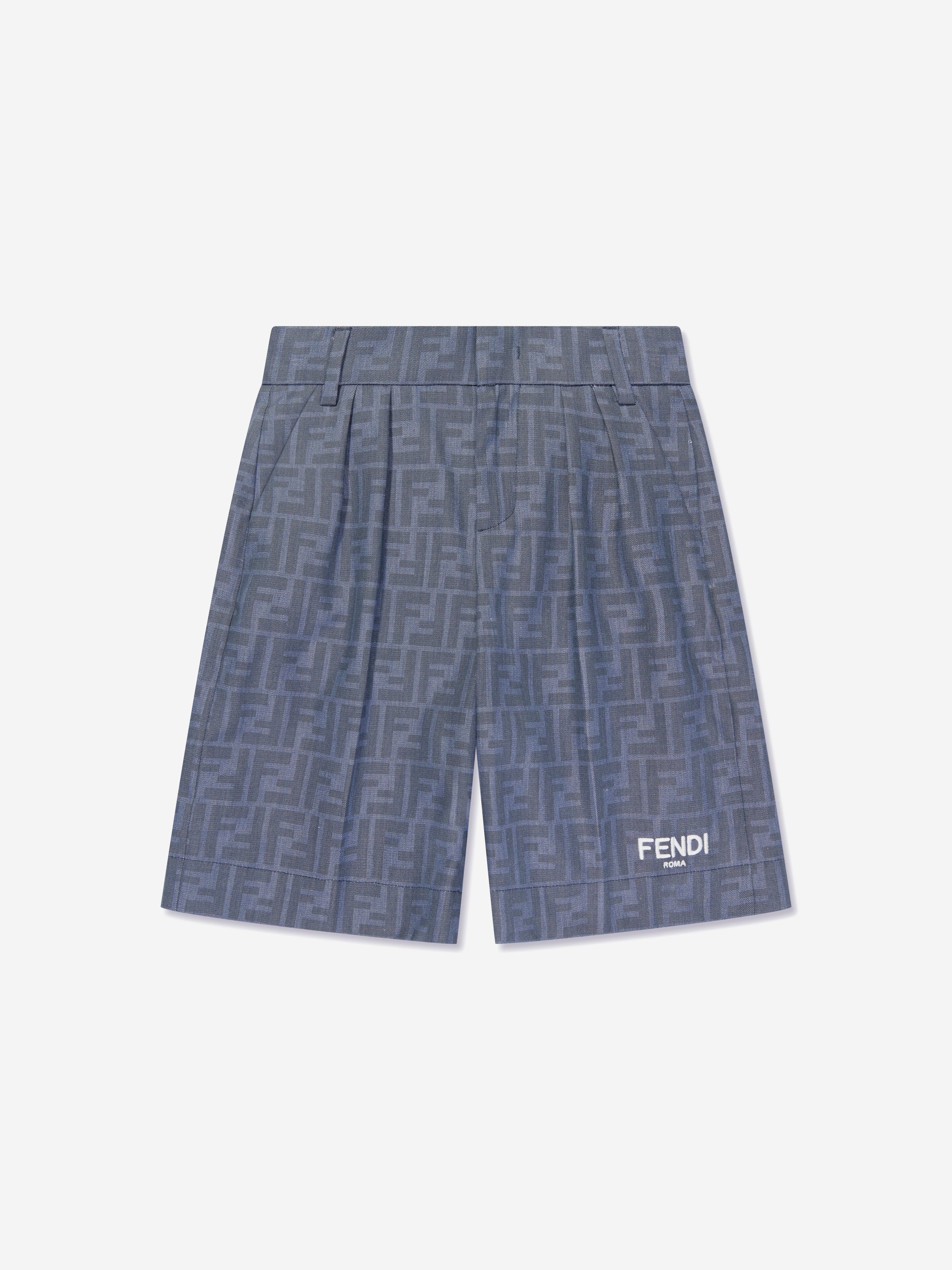 Boys Chambray FF Logo Shorts in Blue