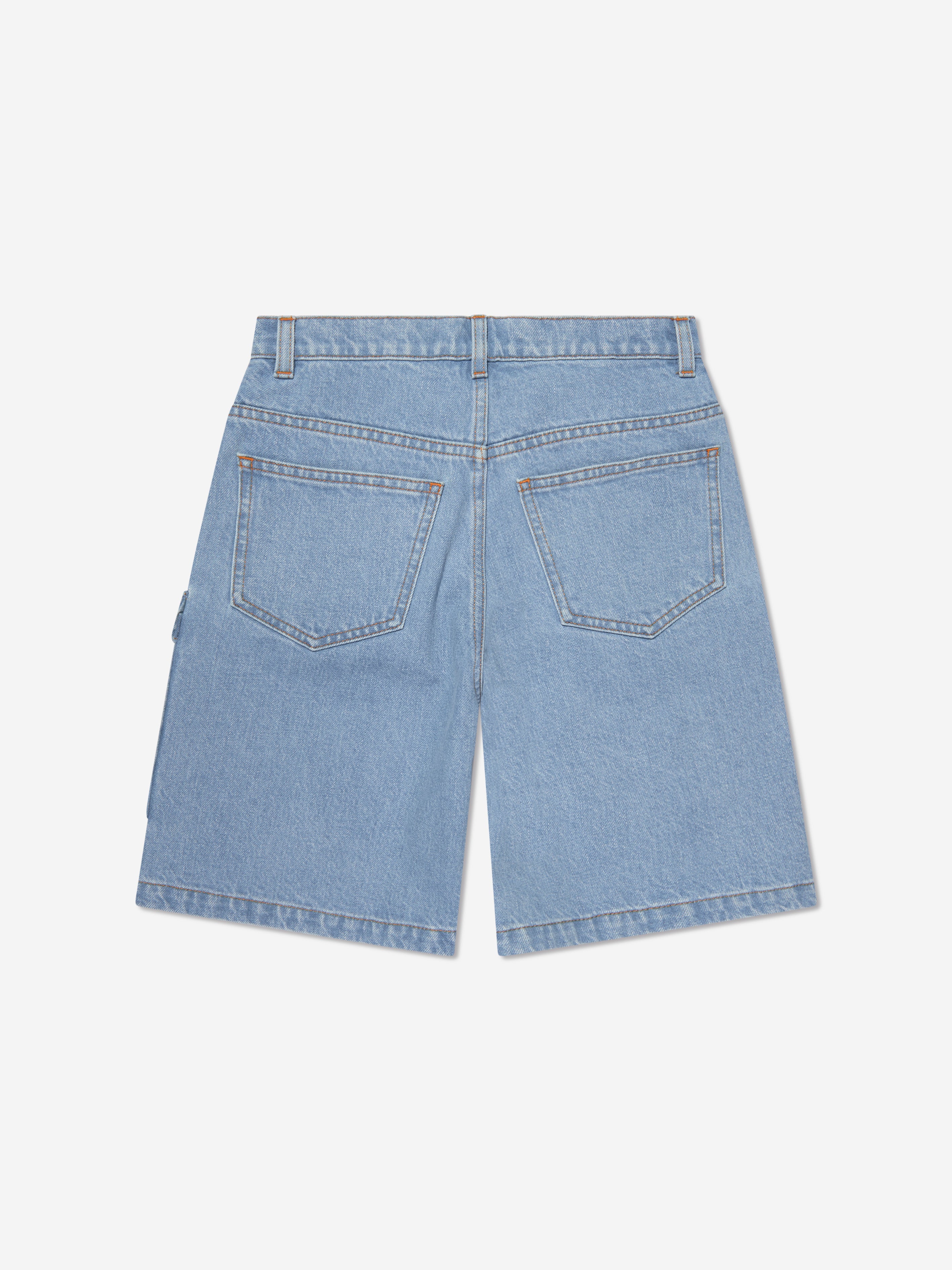 Boys Big Pocket Logo Denim Shorts in Blue