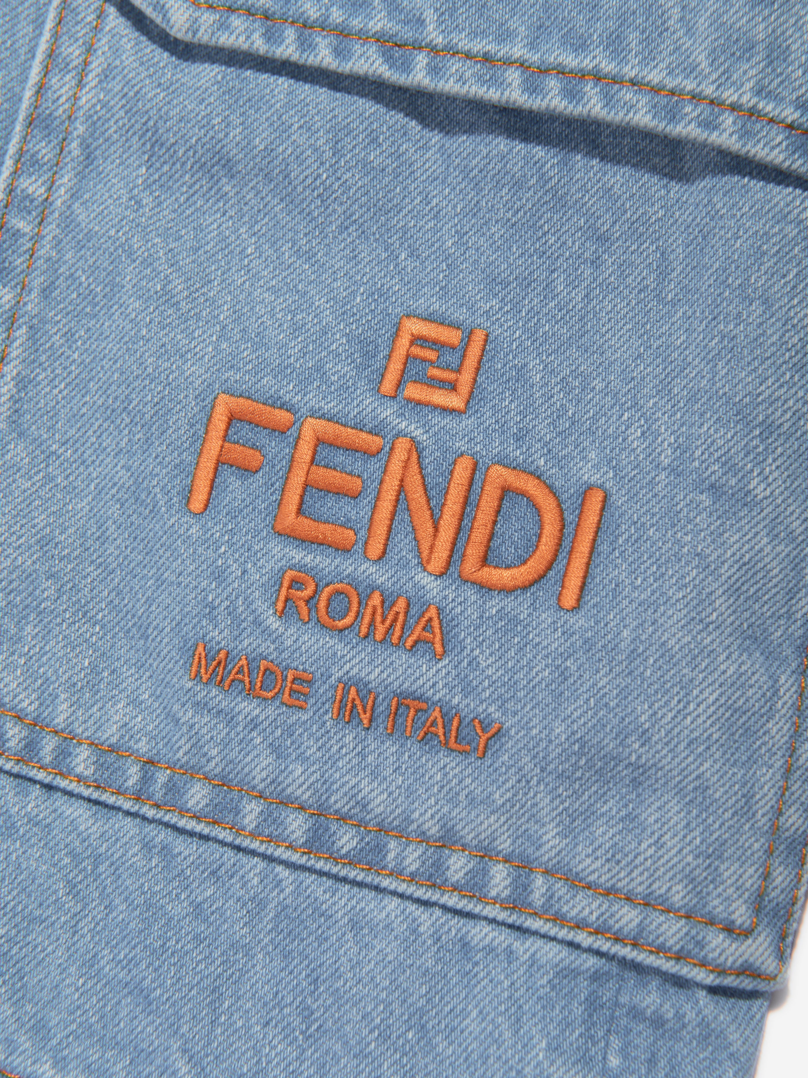 Boys Big Pocket Logo Denim Shorts in Blue