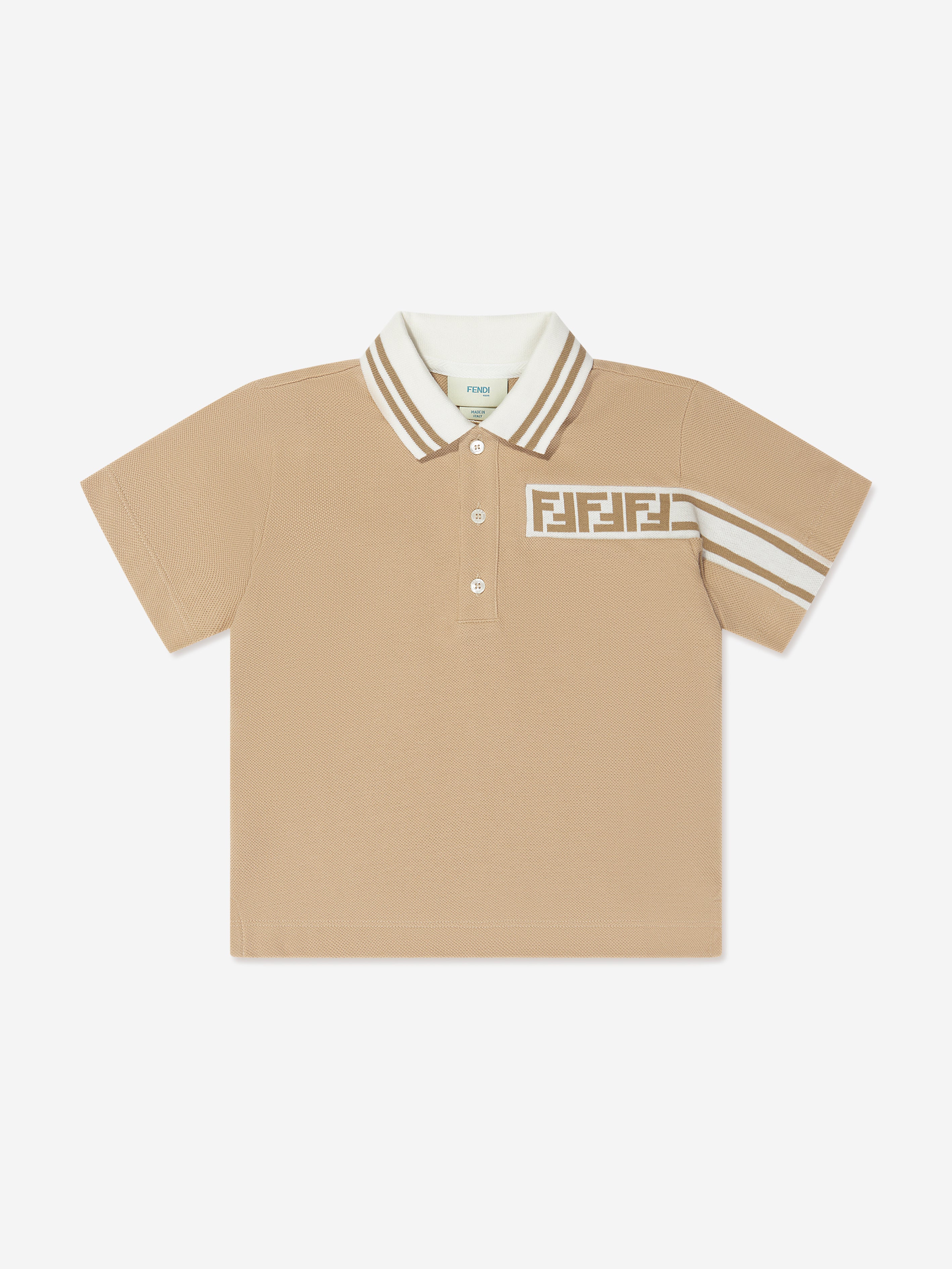 Boys FF Logo Polo Shirt in Beige