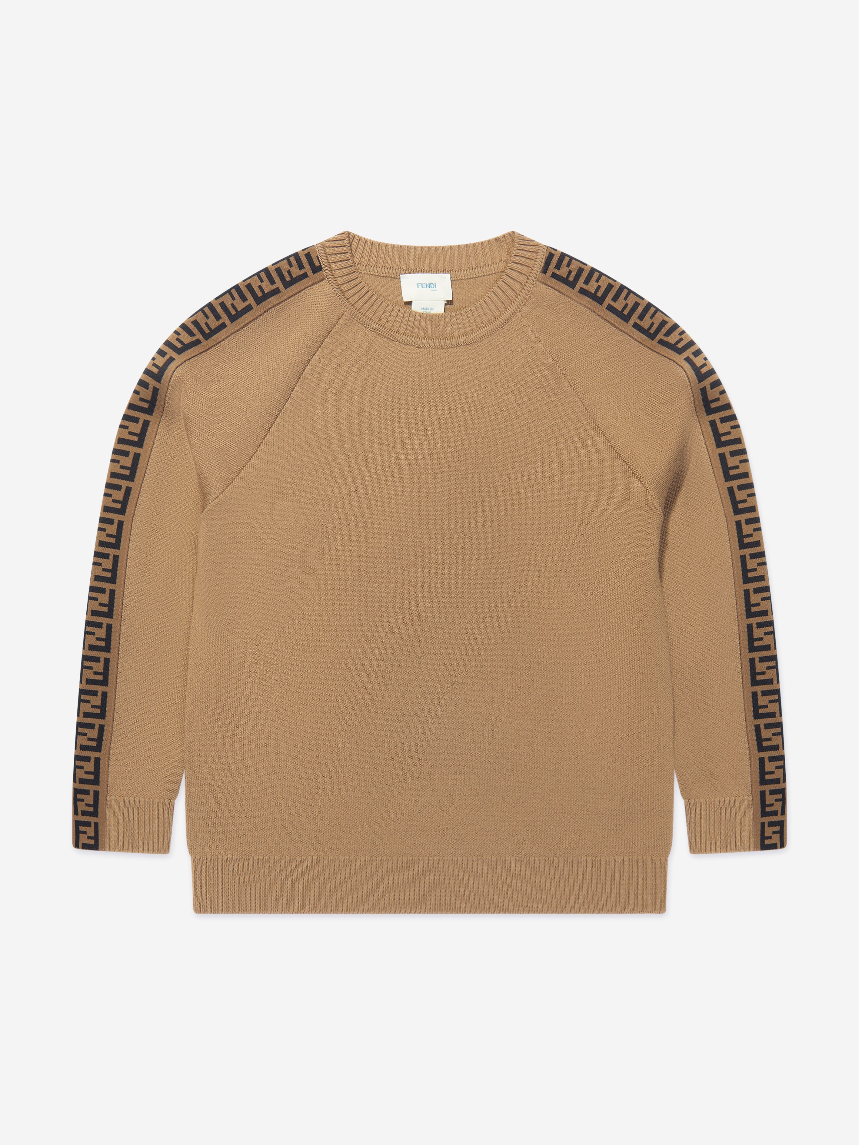 Kids Knitted Logo Taping Jumper in Brown
