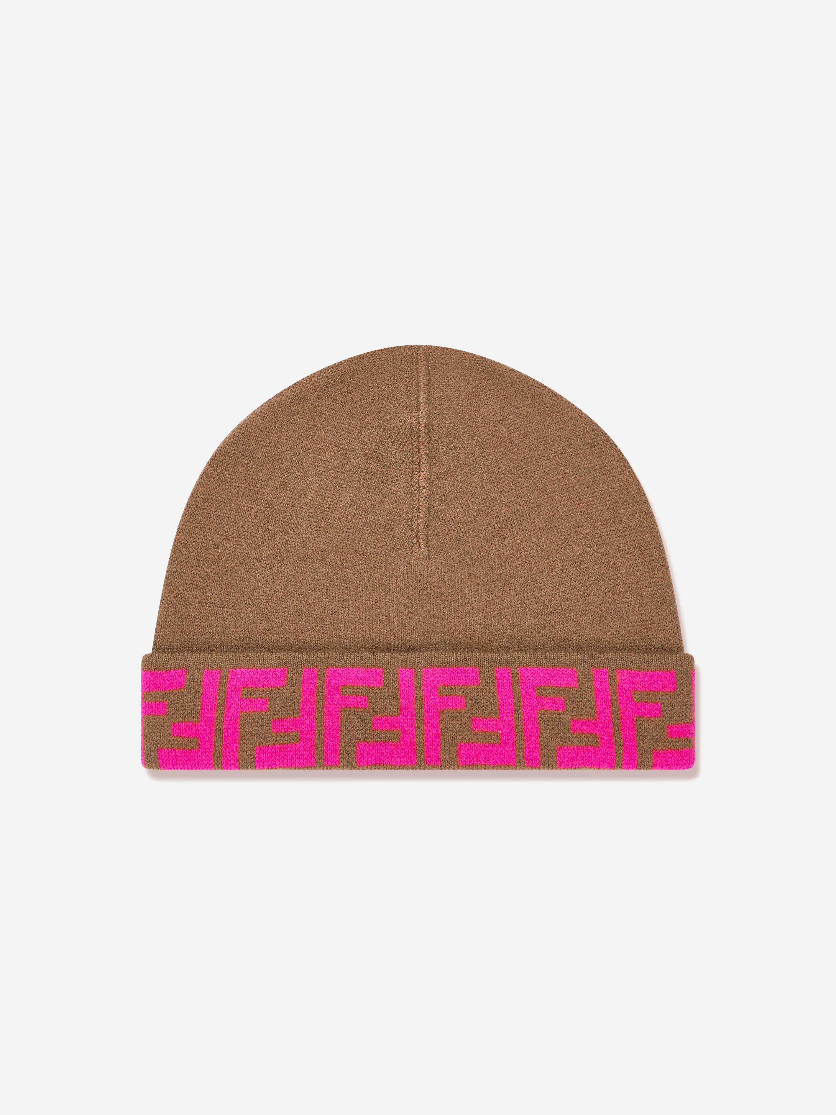 Girls FF Logo Reversible Beanie in Beige