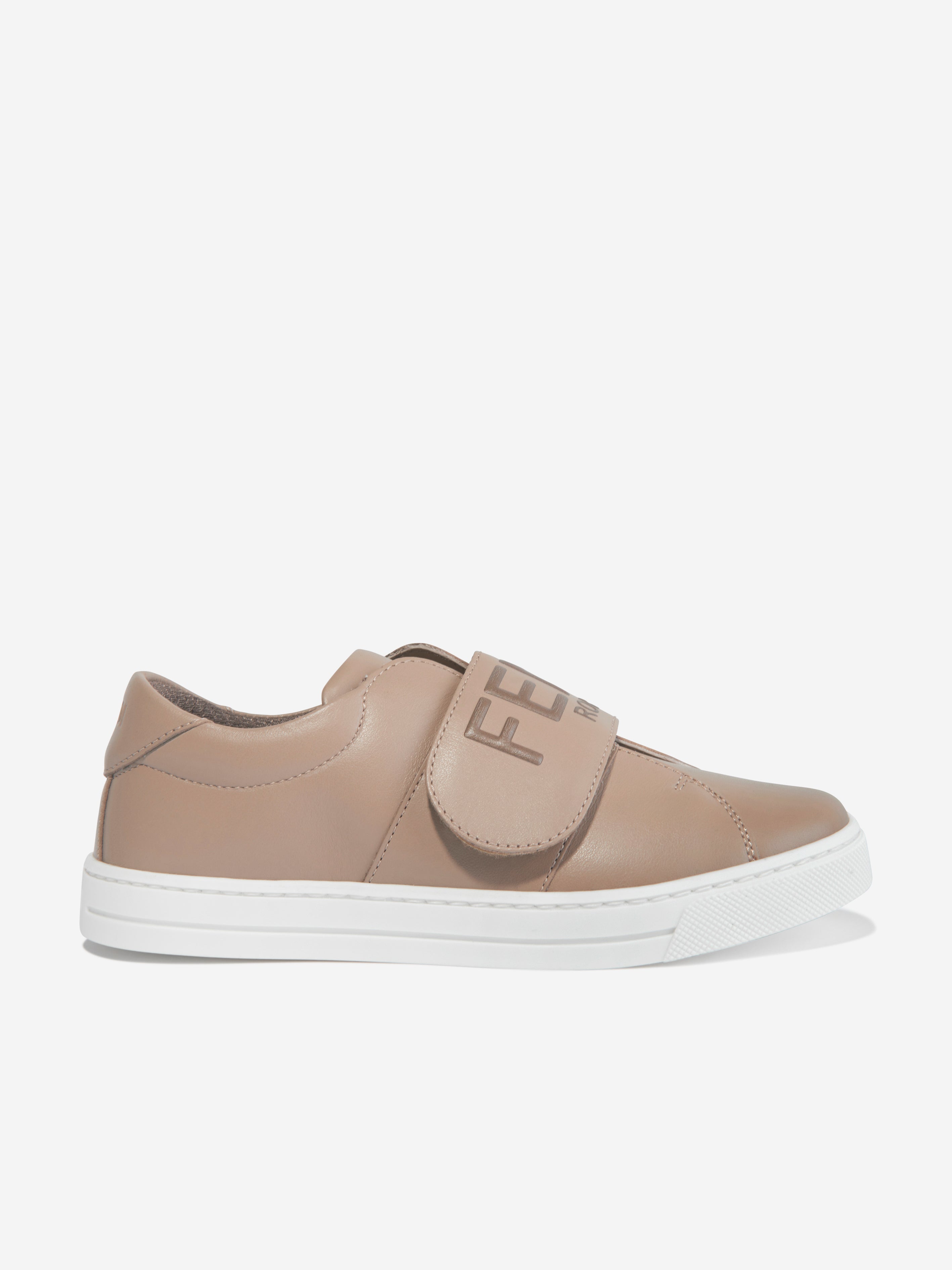 Kids Leather Logo Trainers in Beige