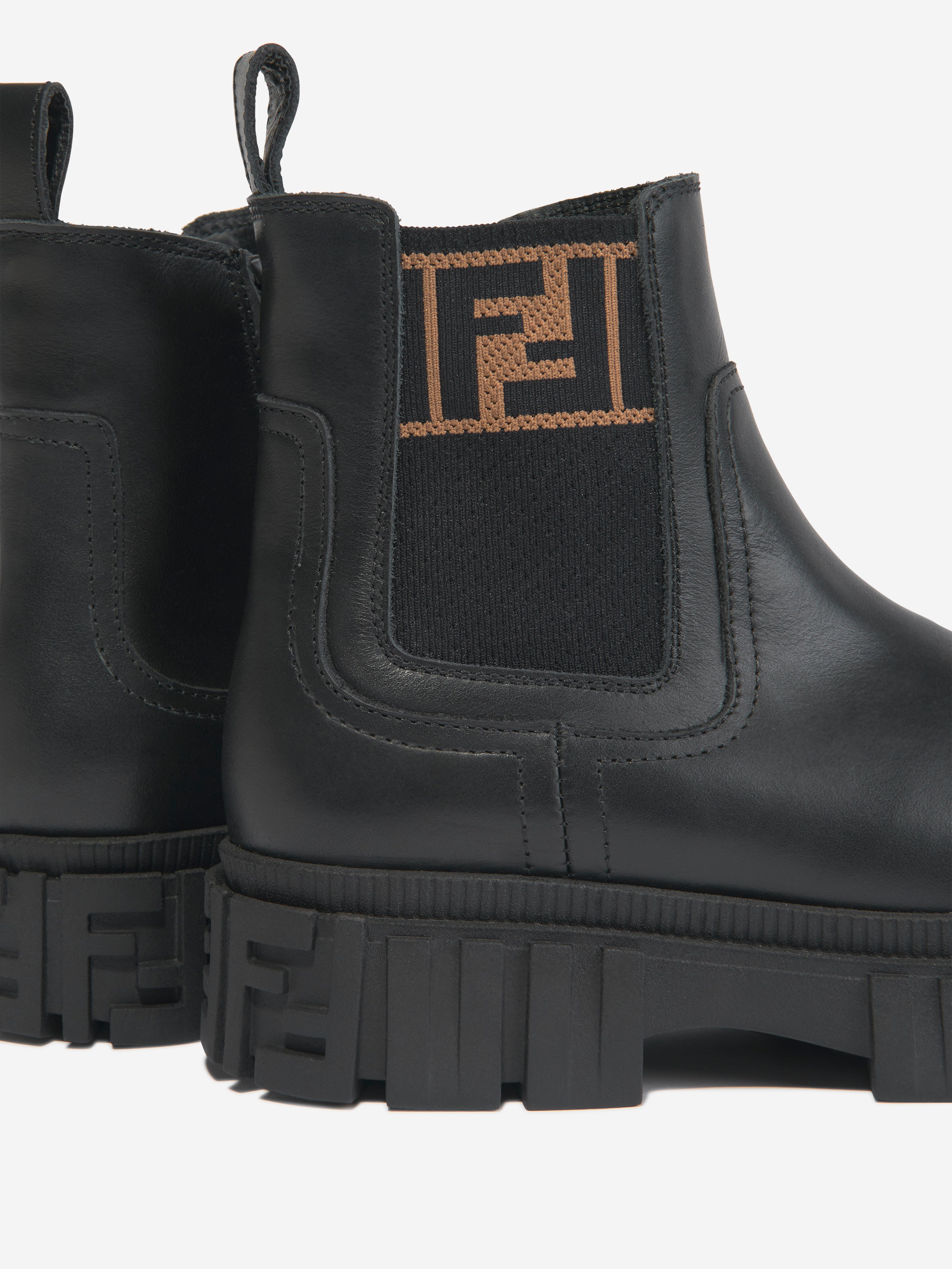 Kids Leather Biker Boots in Black