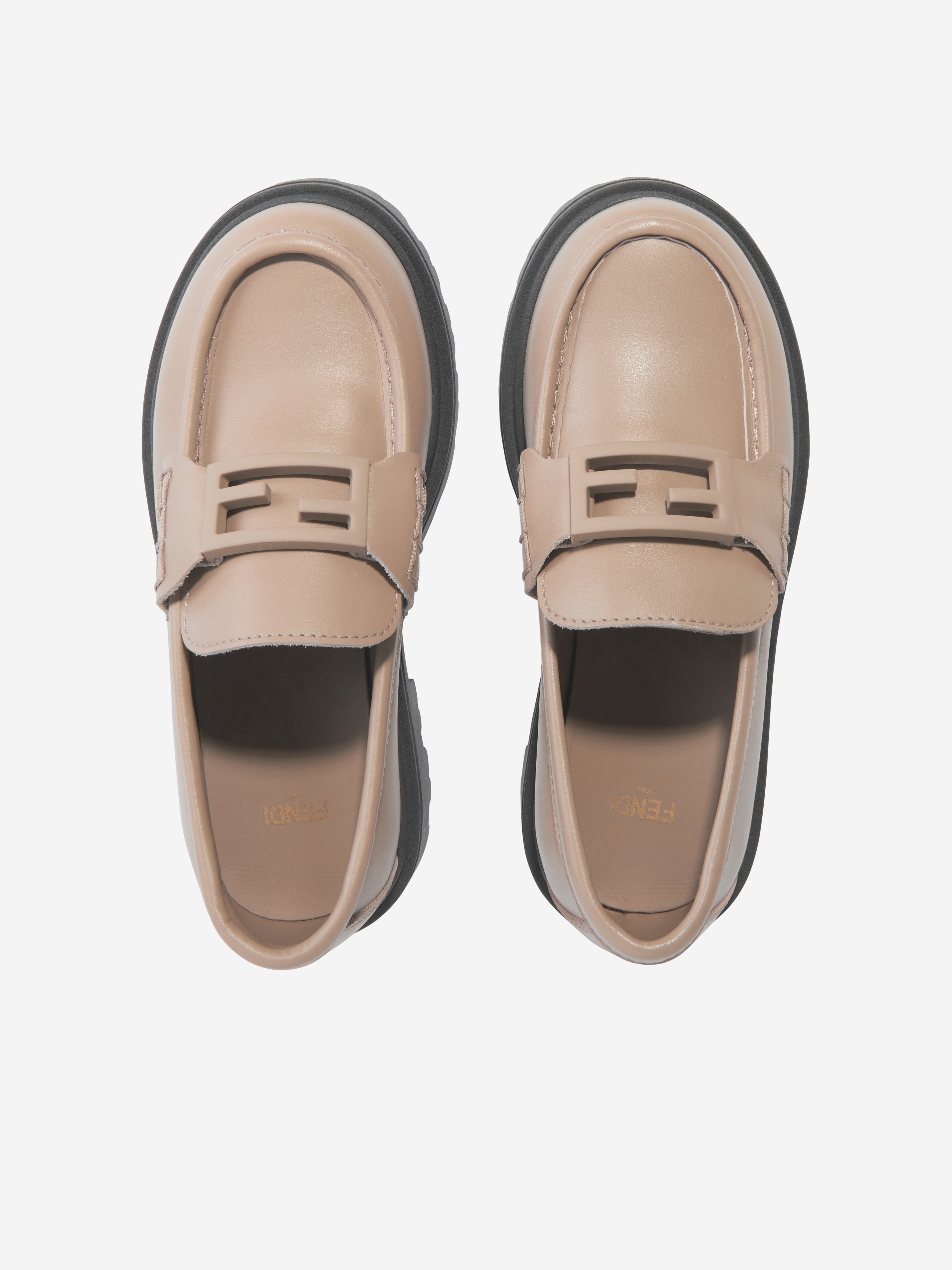 Kids Leather Logo Loafers in Beige