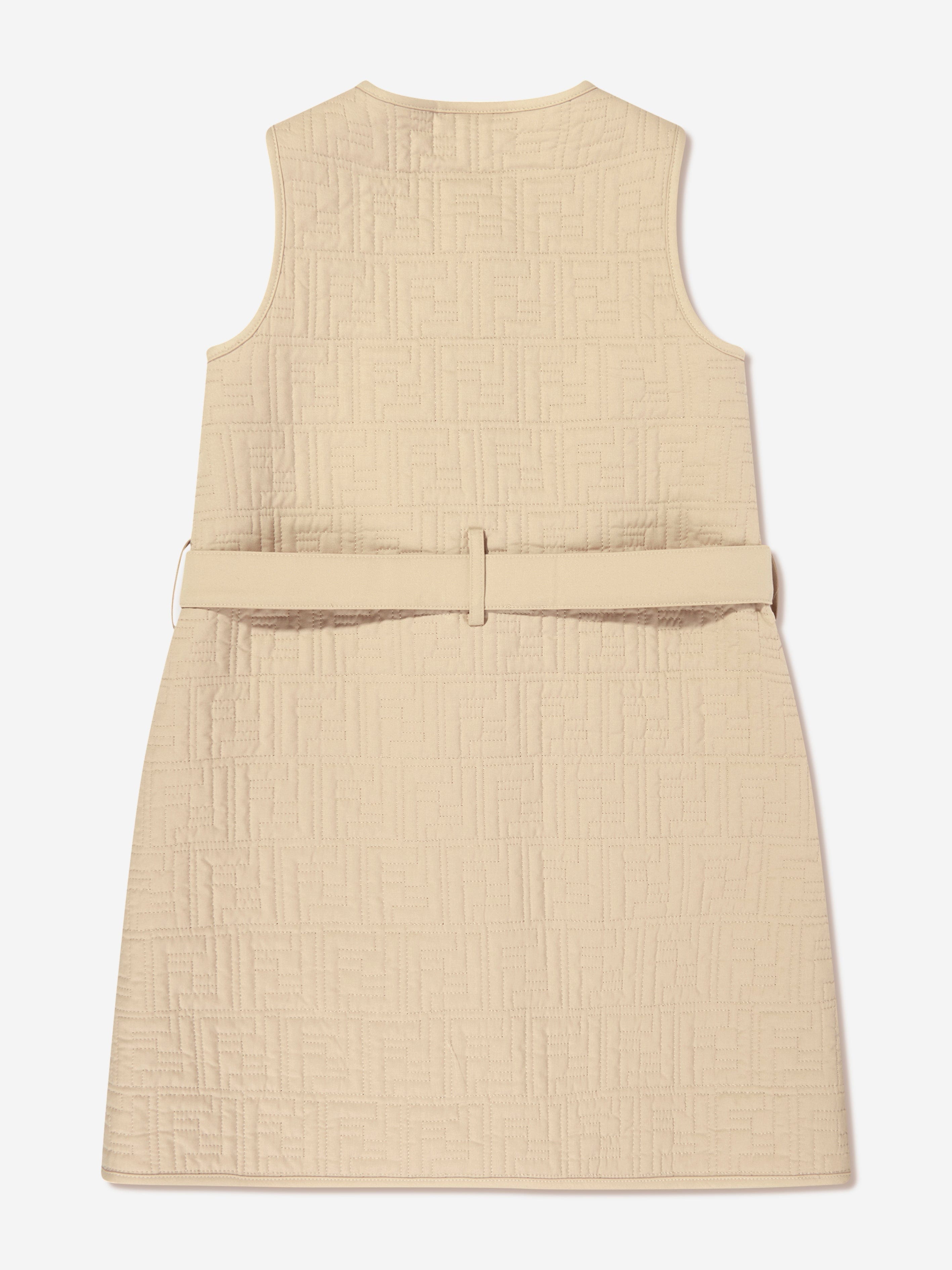 Fendi Girls FF Quilted Dress in Beige
