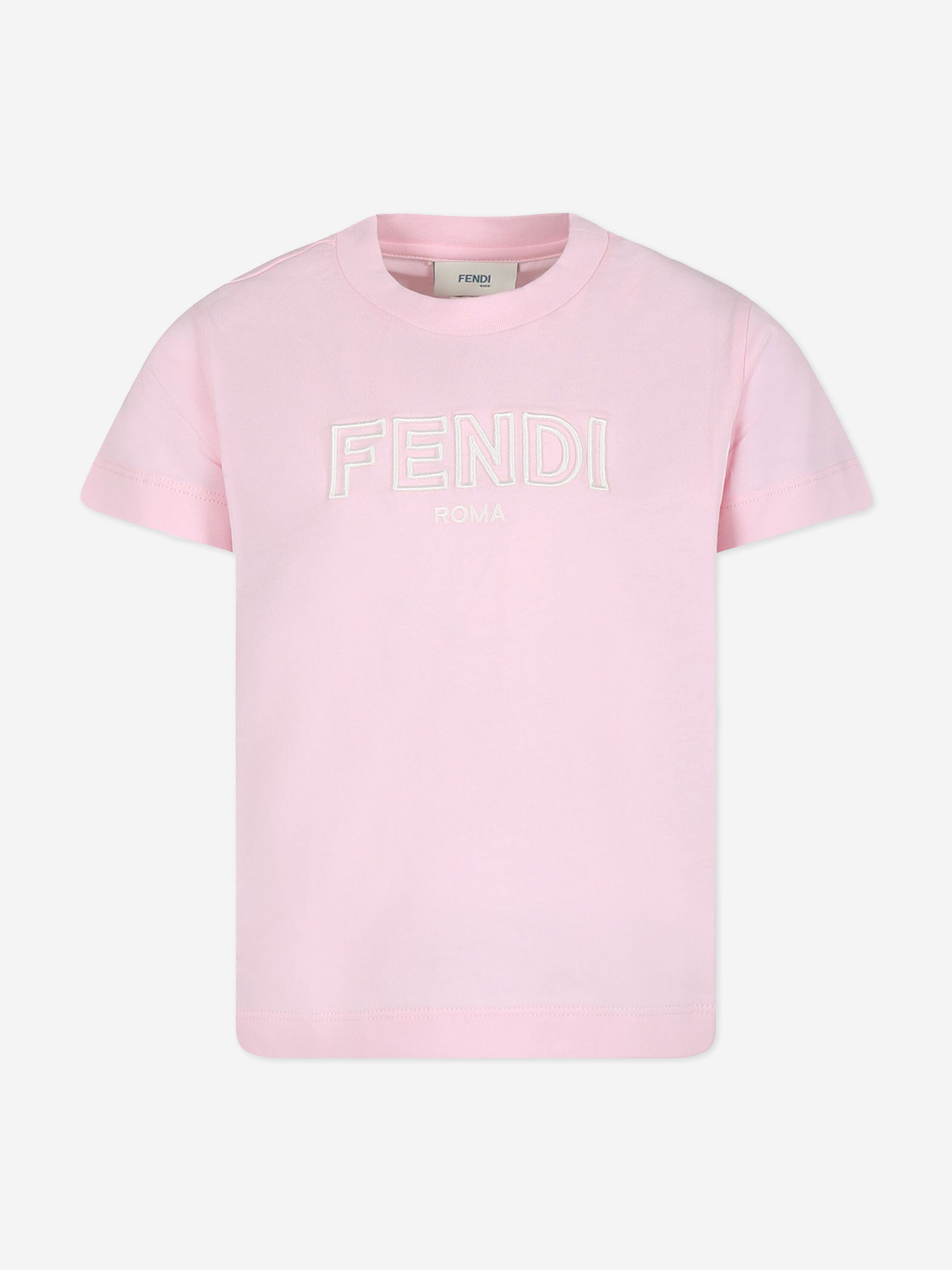 Fendi Girls Logo T-Shirt in Pink
