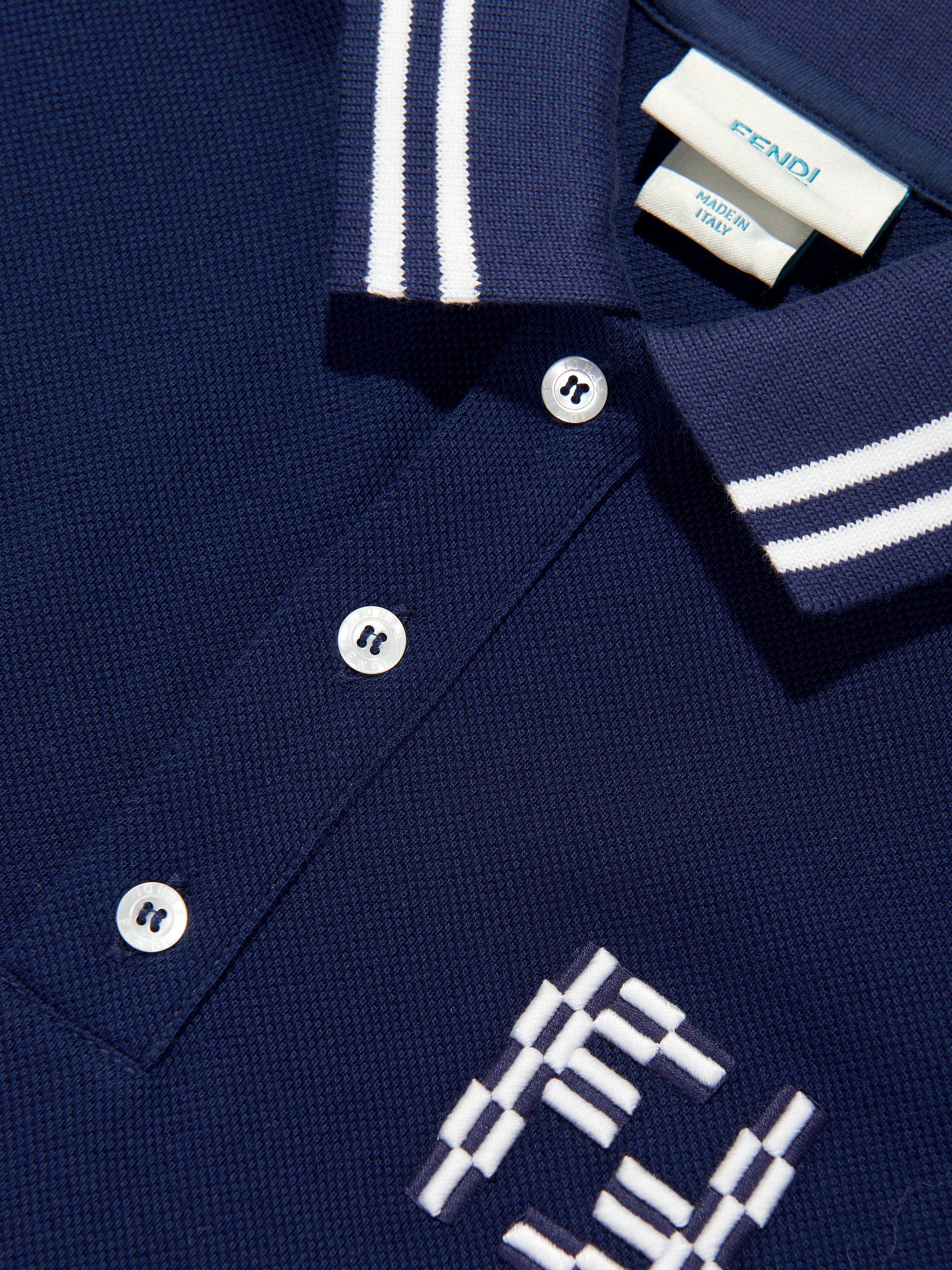 Fendi Boys FF Logo Polo Shirt in Navy