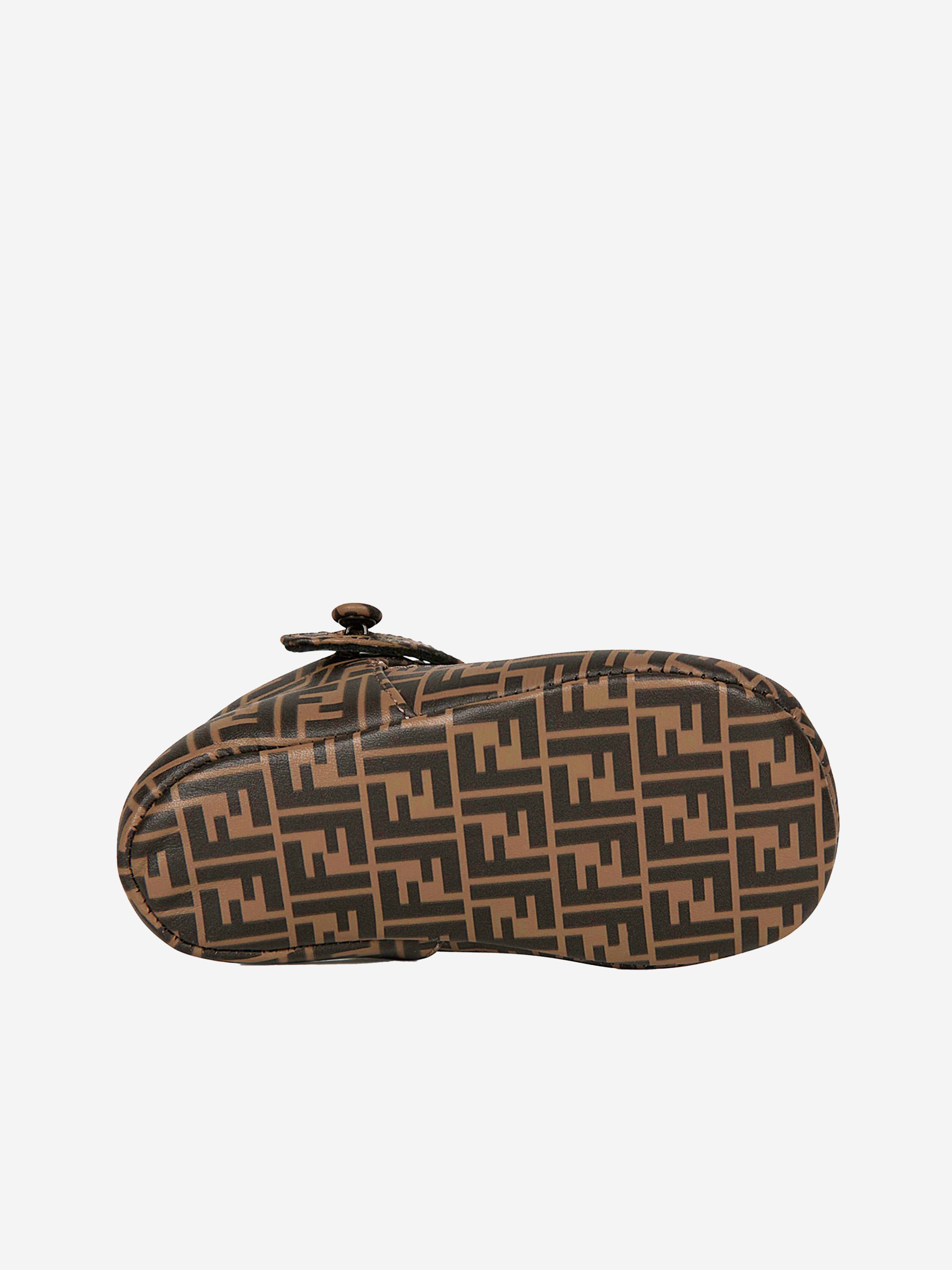 Baby Leather FF Logo Sandals in Brown