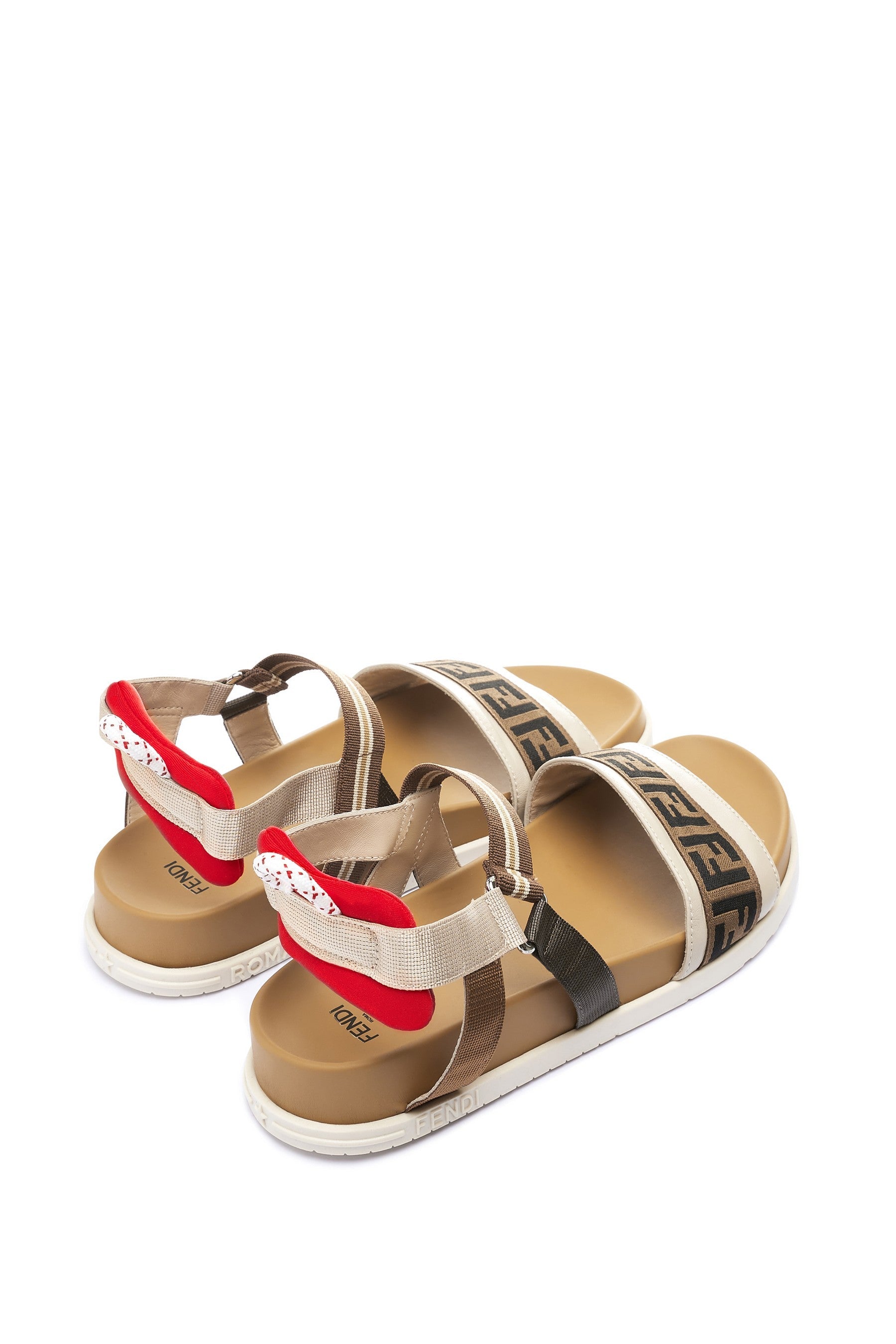 Kids Leather And Fabric FF Logo Sandals in Beige