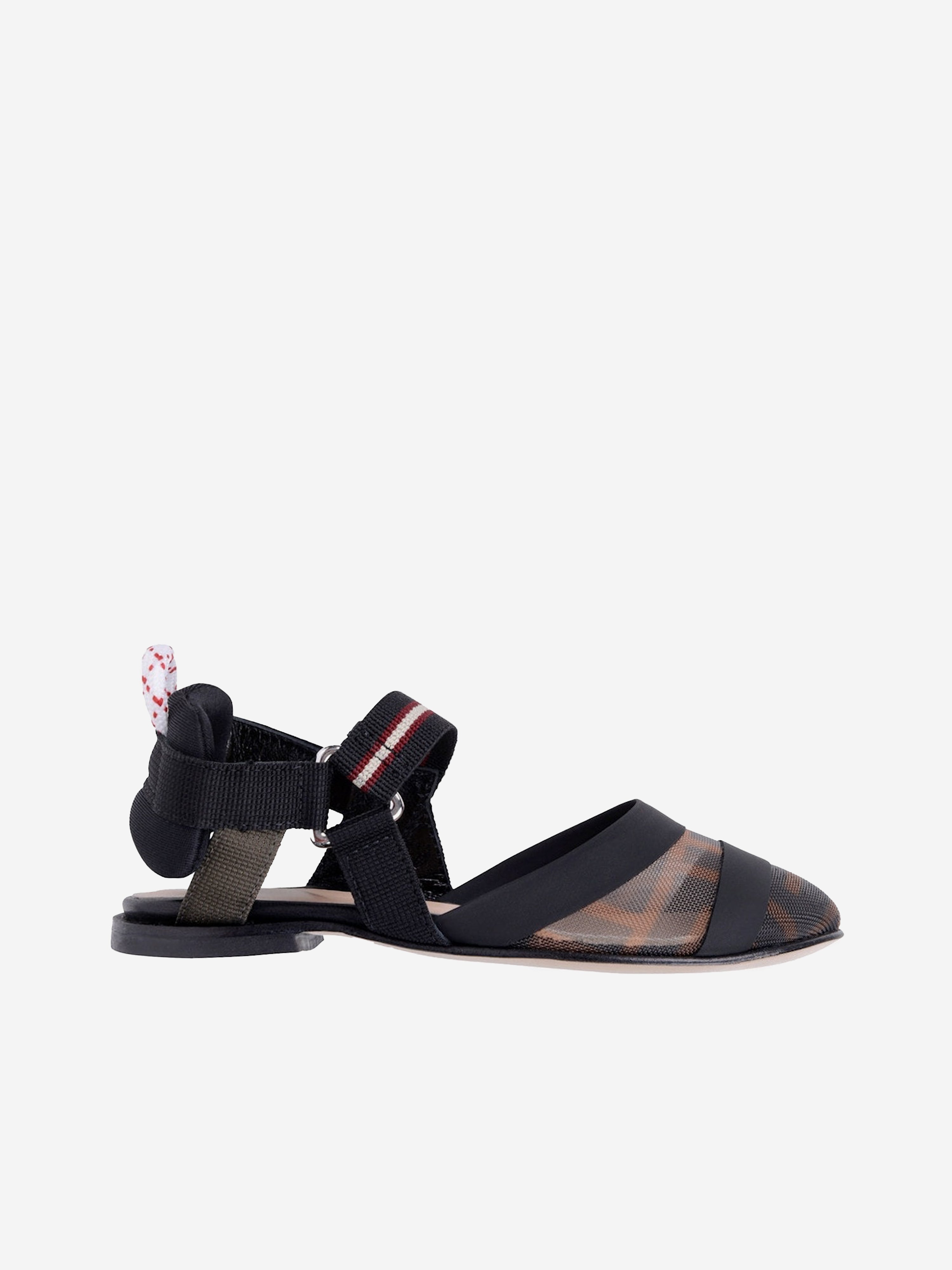 Fendi Girls Black & Brown Logo Sandals