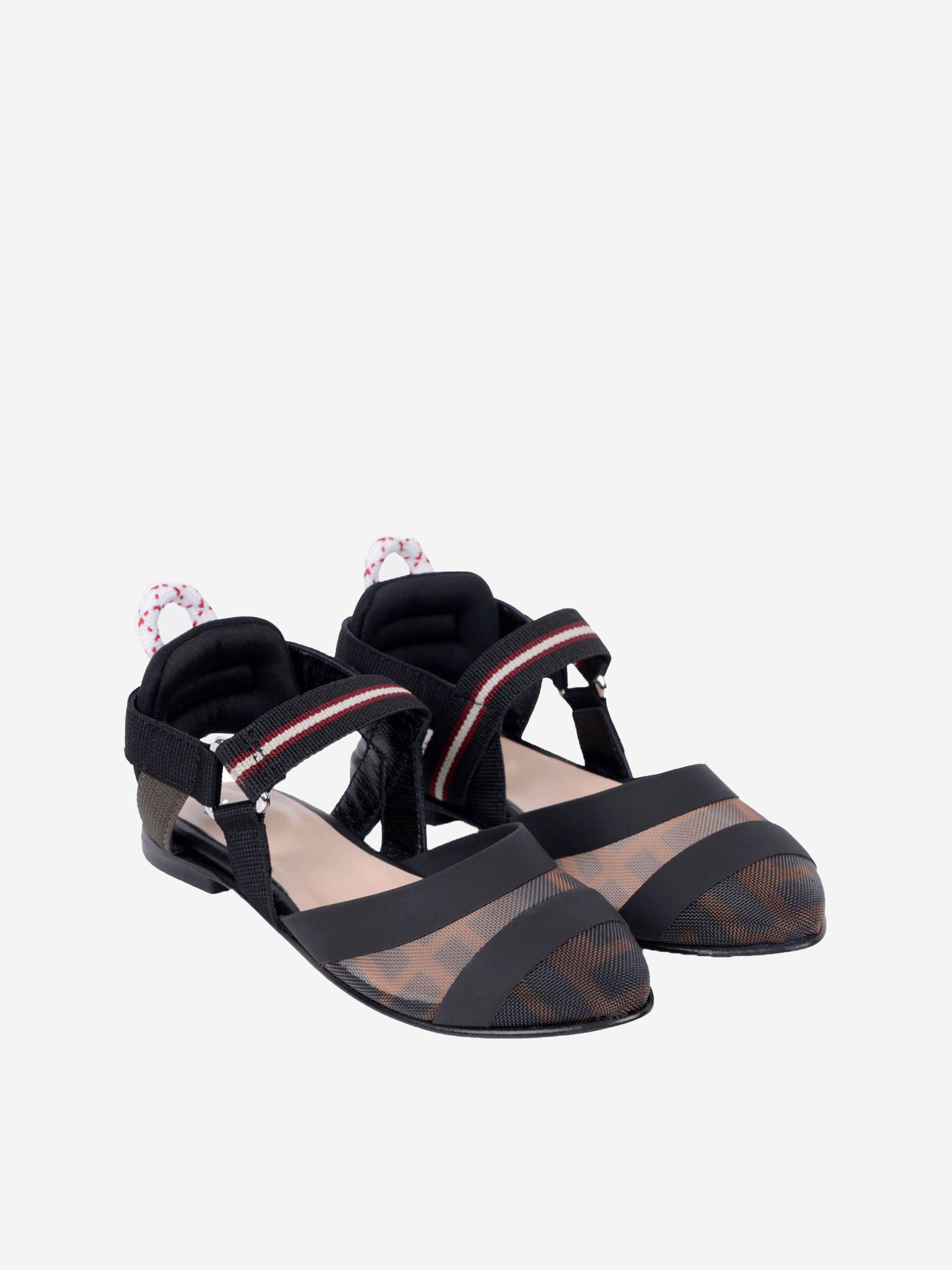 Fendi Girls Black & Brown Logo Sandals