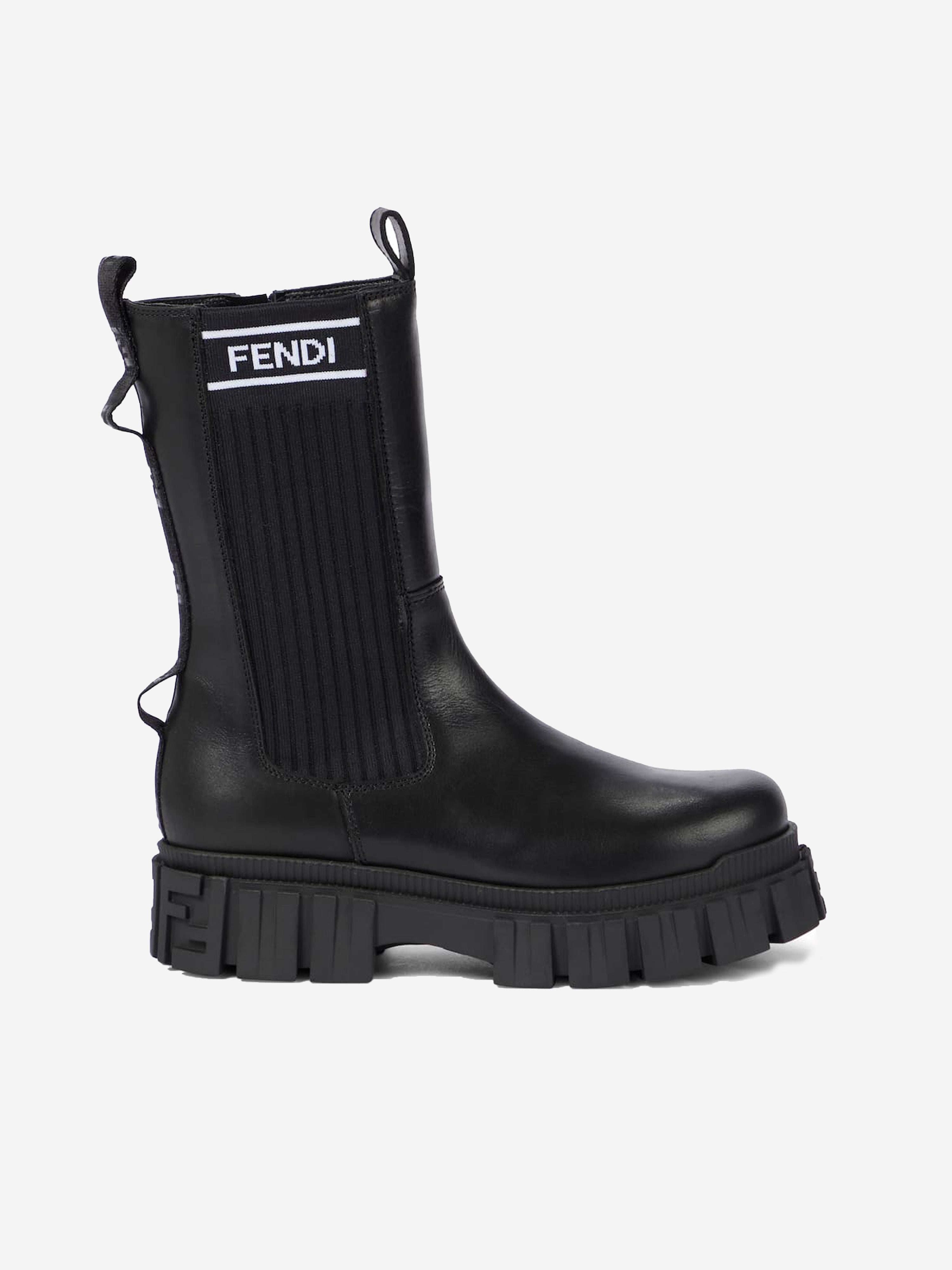 Girls Leather Chunky Logo Biker Boots