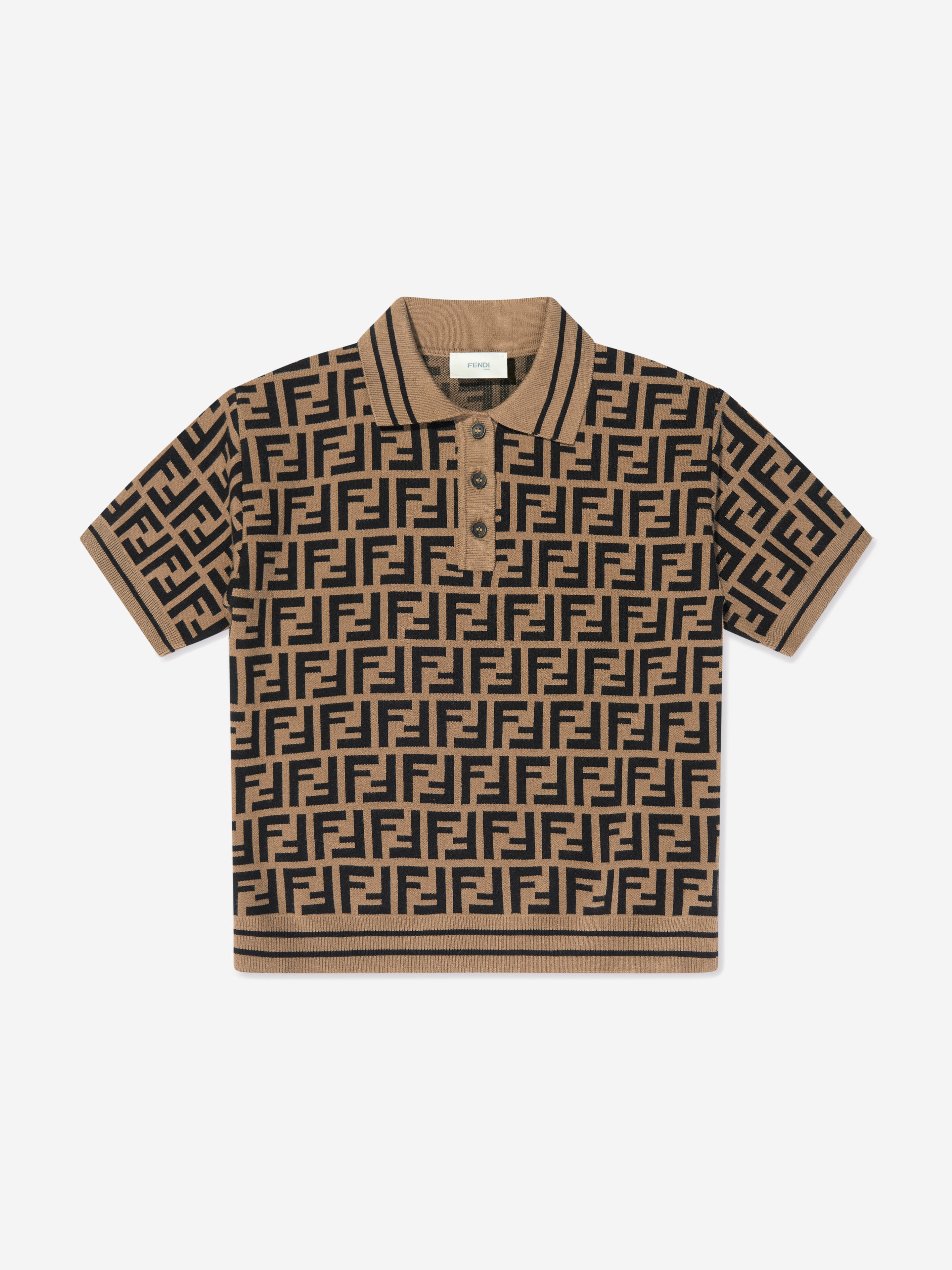 Boys FF Knit Polo Shirt in Brown