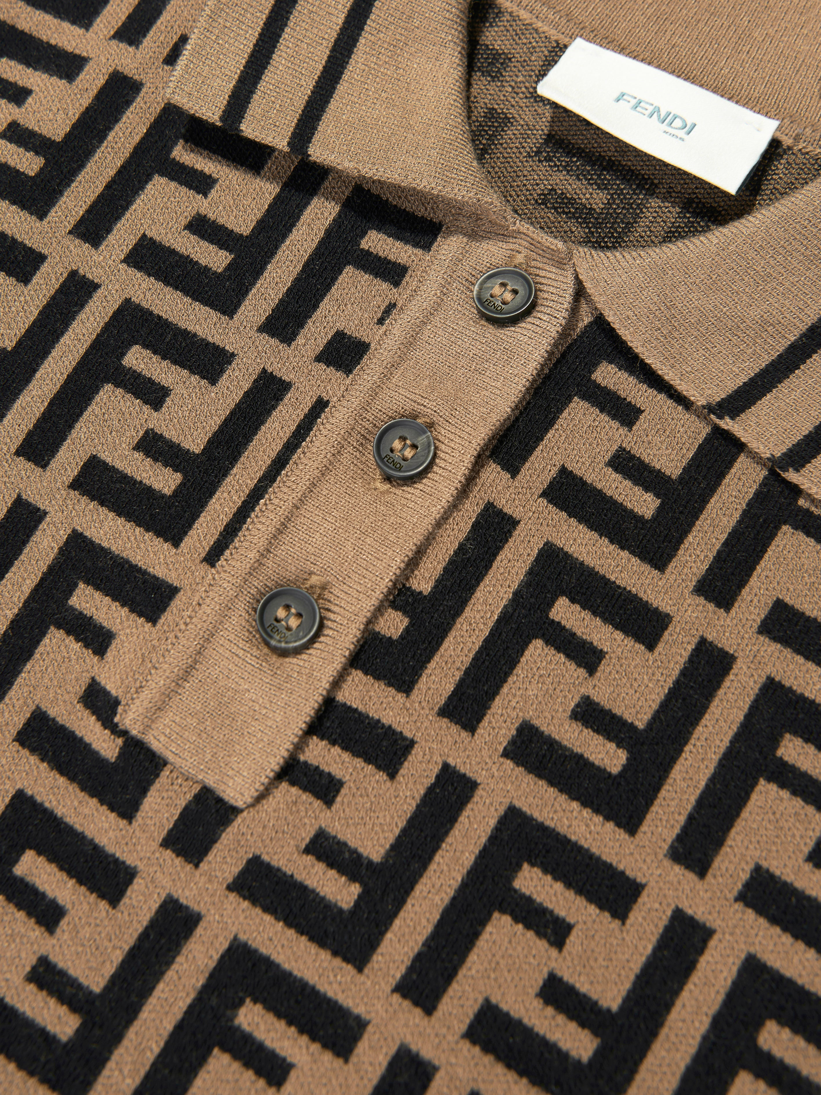 Boys FF Knit Polo Shirt in Brown