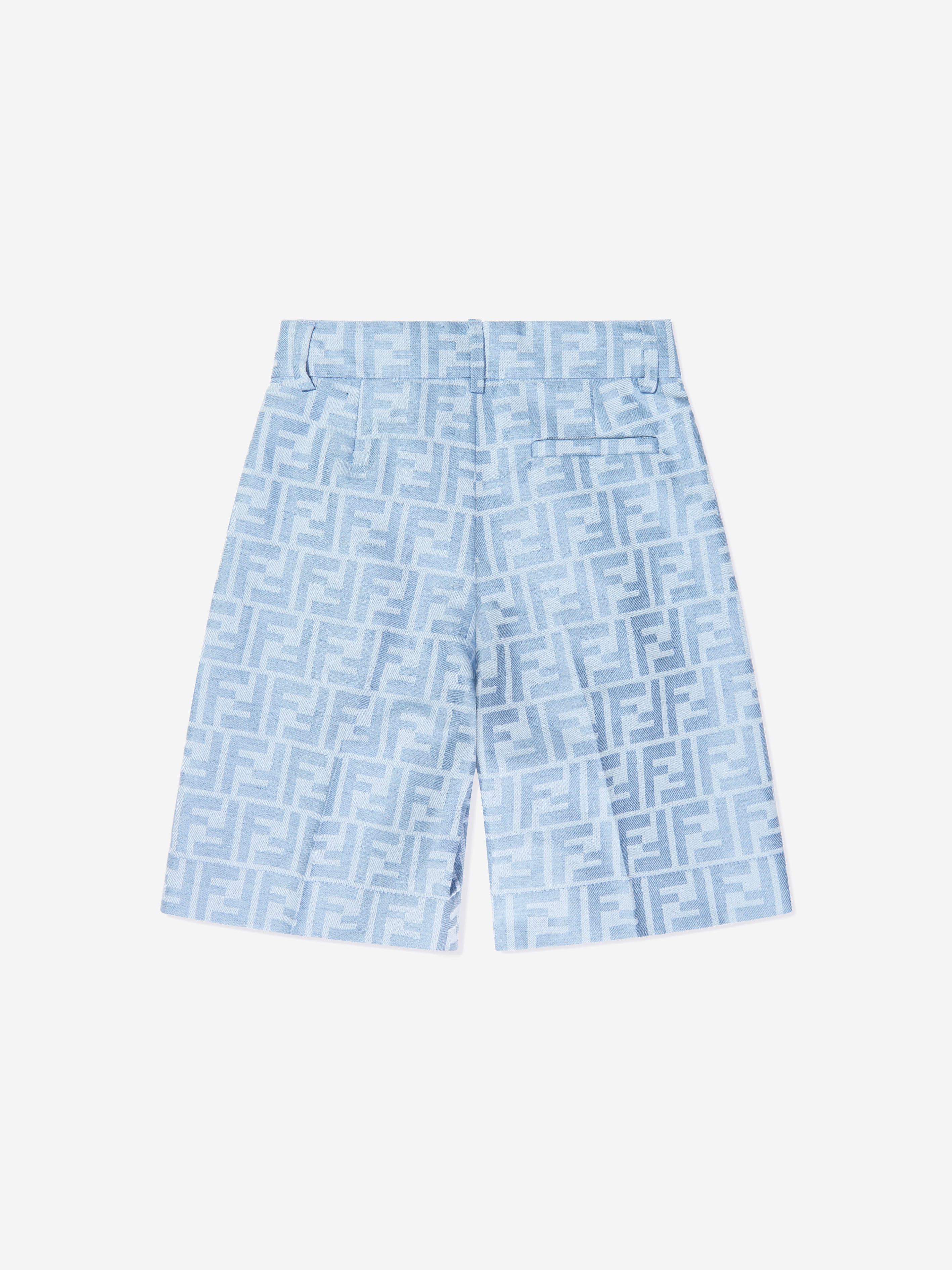 Boys Linen FF Jacquard Bermuda Shorts in Blue