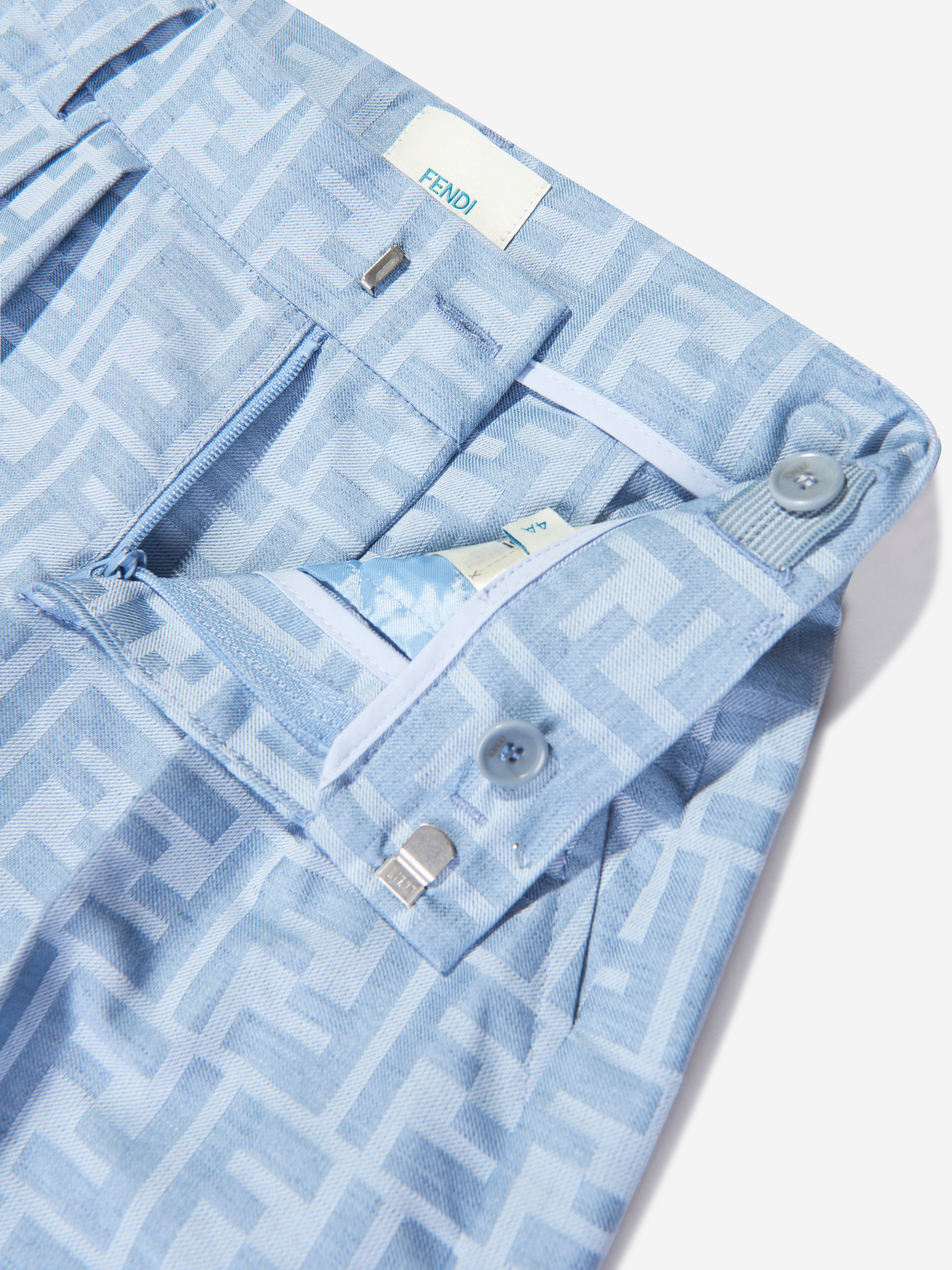 Boys Linen FF Jacquard Bermuda Shorts in Blue