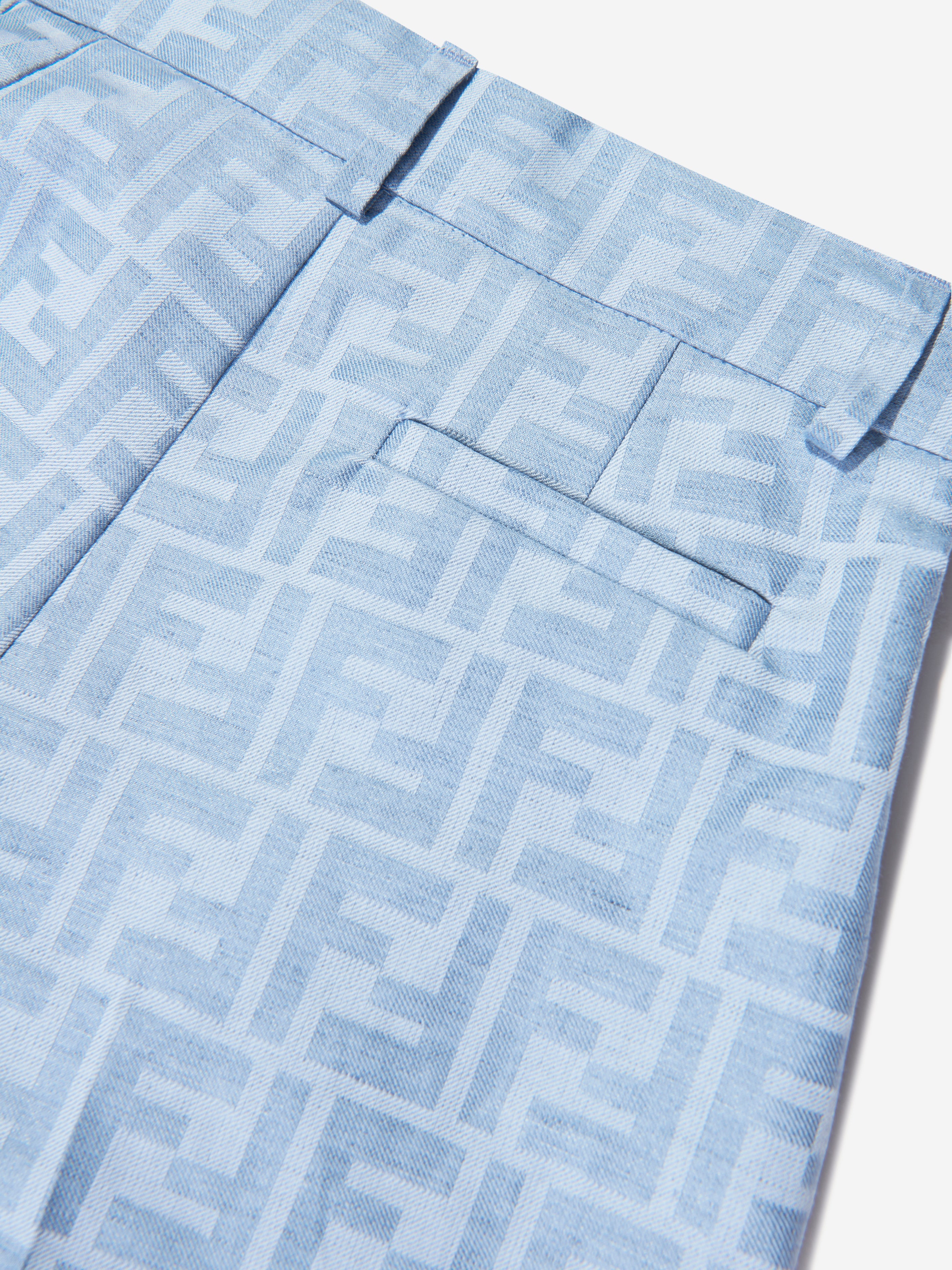 Boys Linen FF Jacquard Bermuda Shorts in Blue
