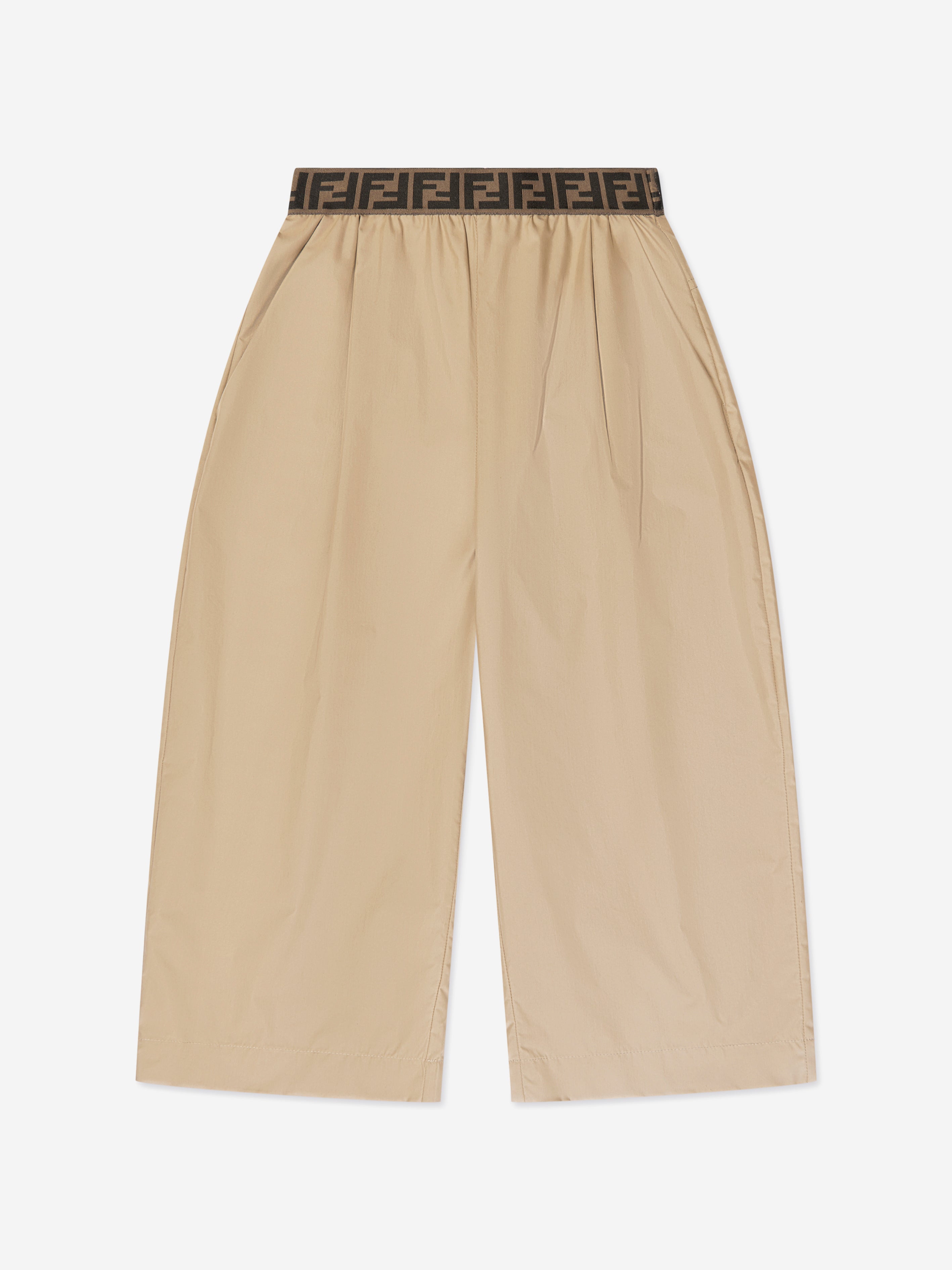 Girls Wide Leg Trousers in Beige