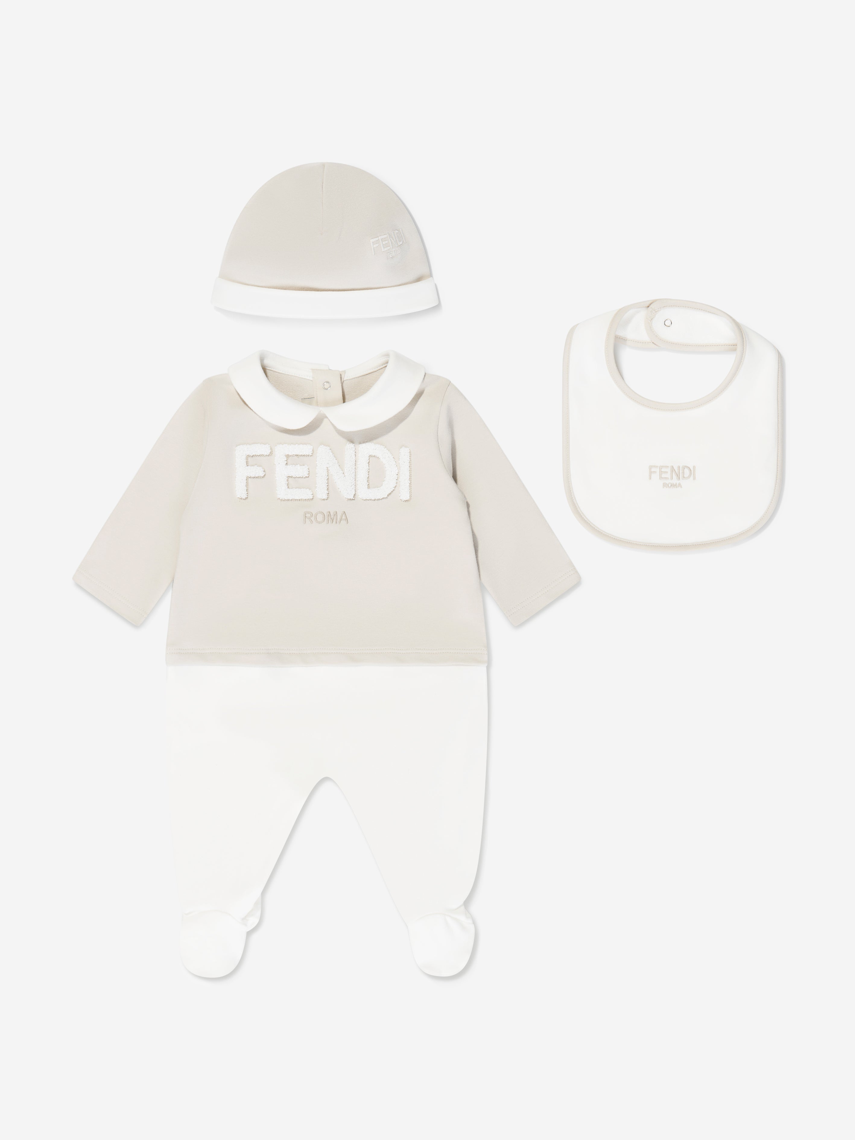 Baby Logo Babygrow Gift Set (3 Piece) in Beige