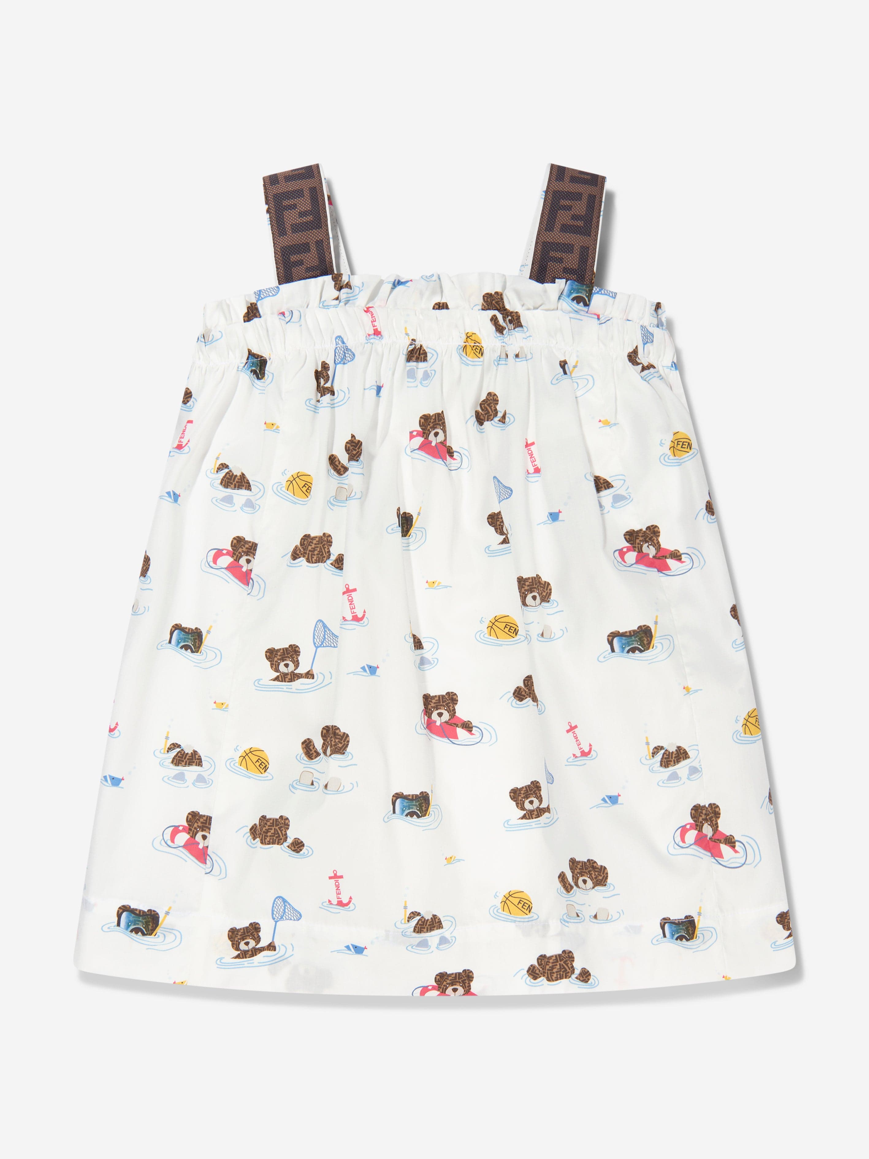 Baby Girls Bear Dress With Knickers in White