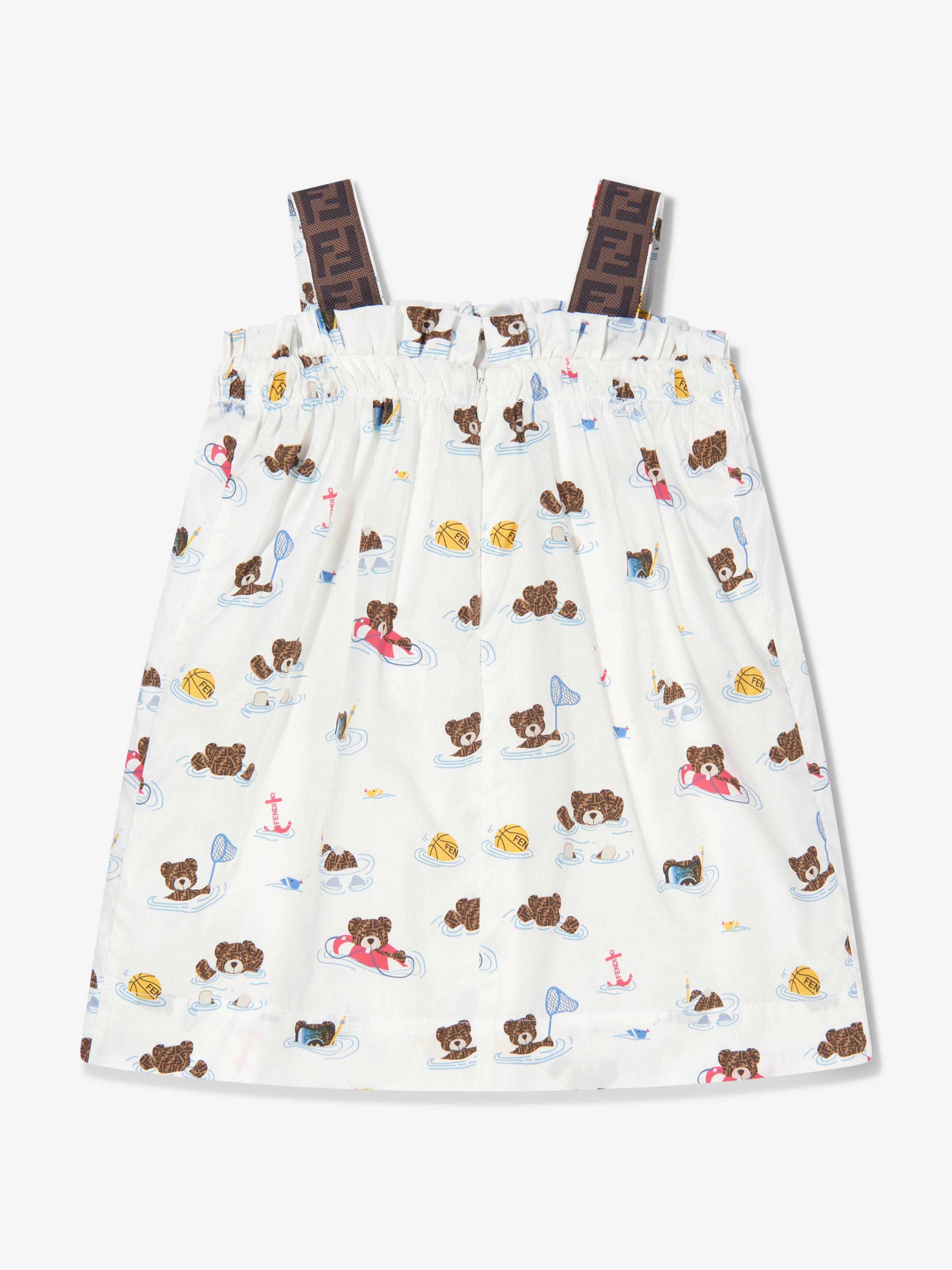 Baby Girls Bear Dress With Knickers in White