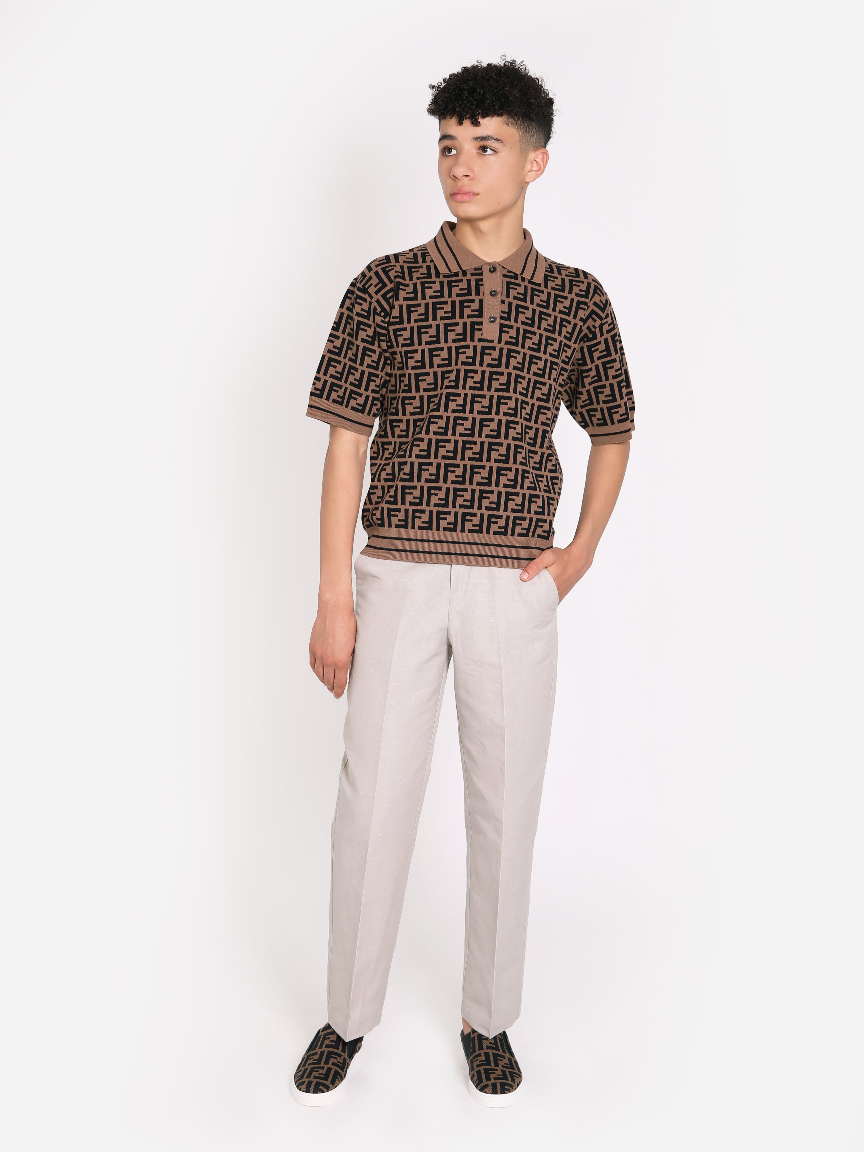 Boys Cotton And Linen Trousers in Beige