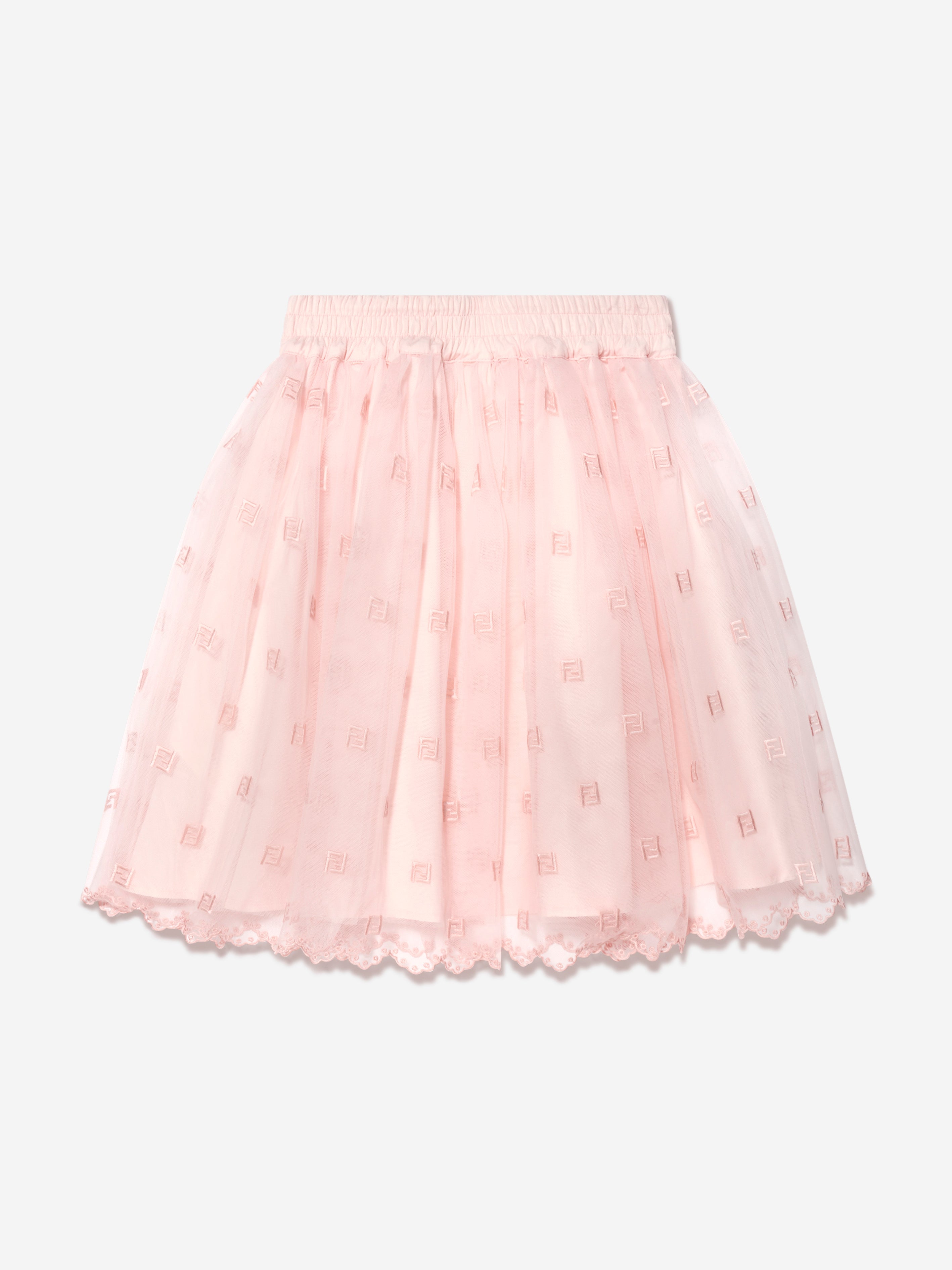 Girls Embroidered Tulle Skirt in Pink