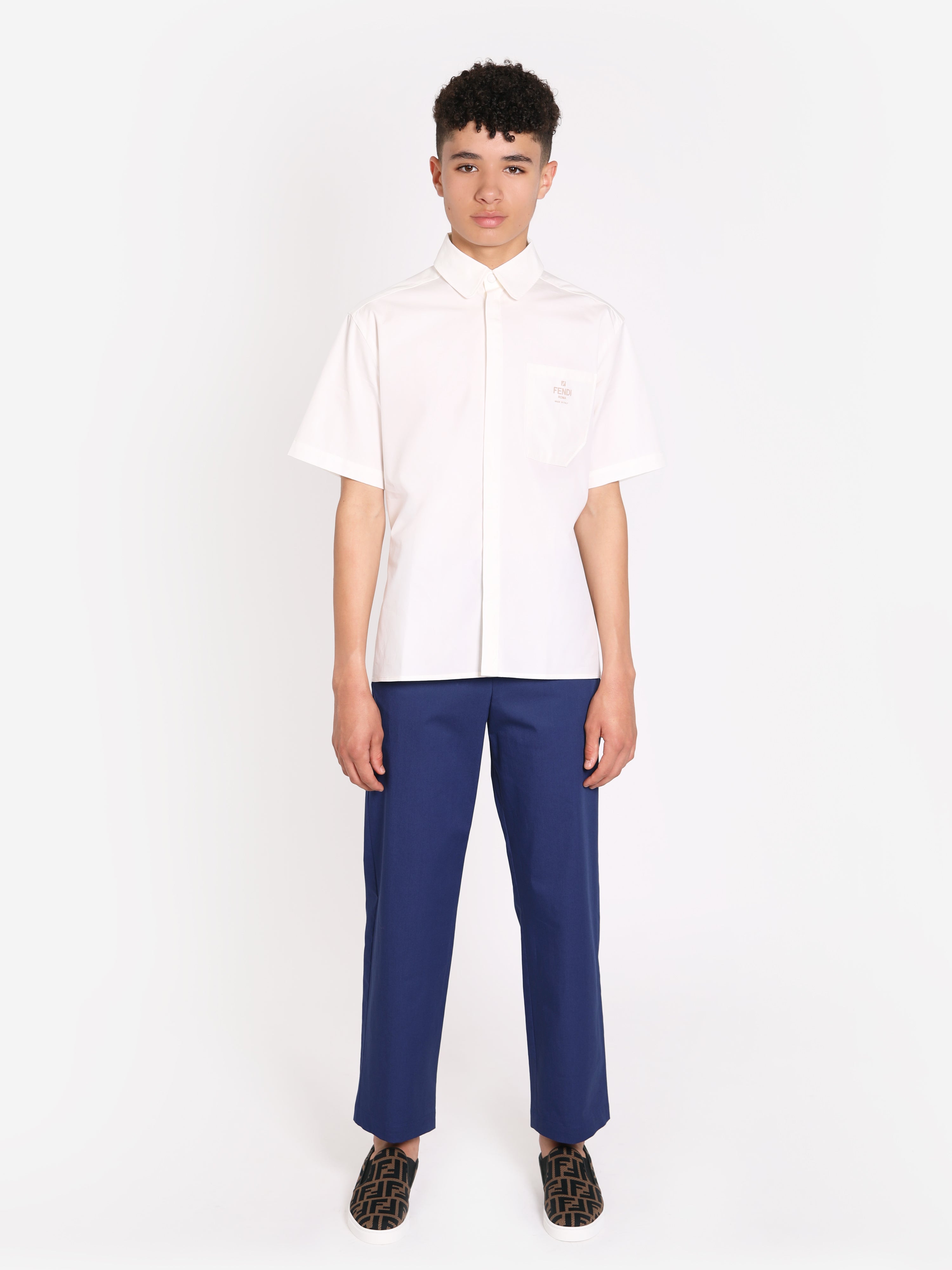 Boys Short Sleeve Logo Shirt in White