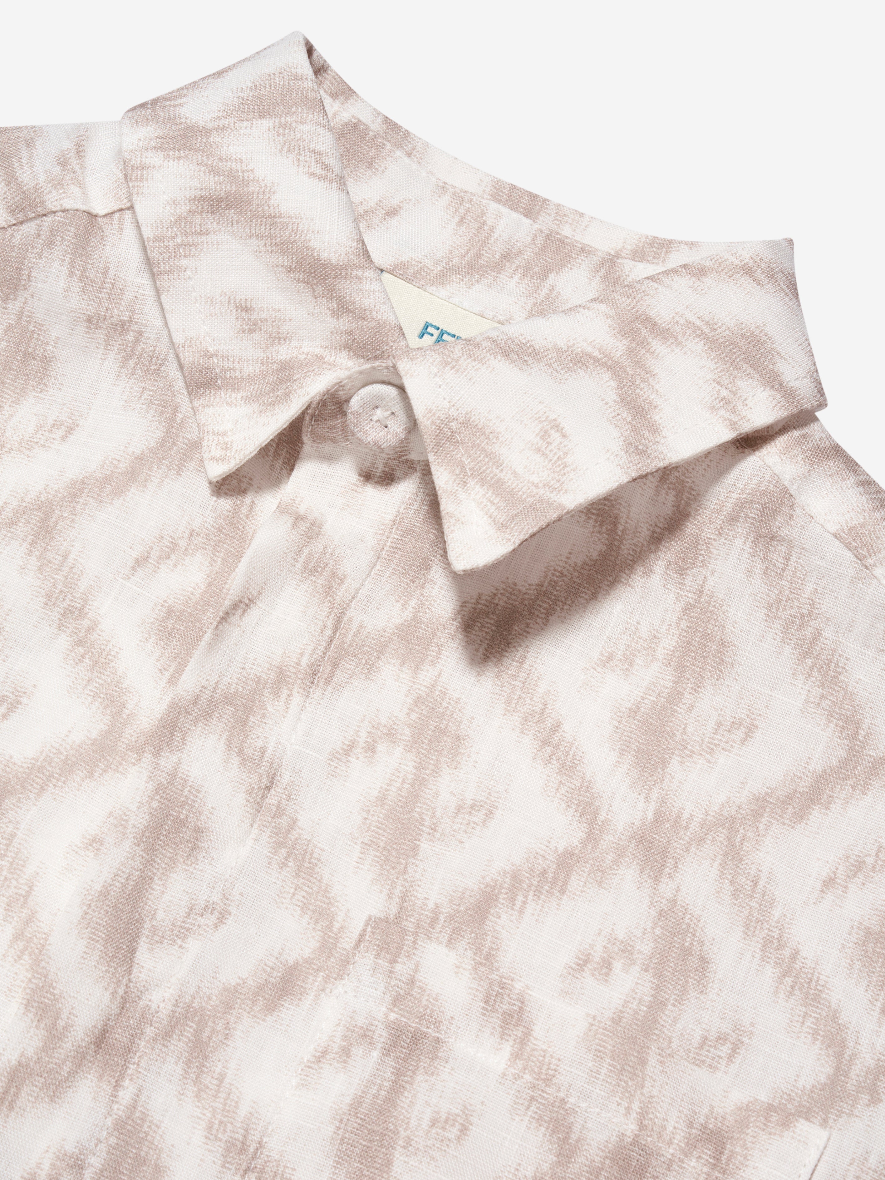 Boys Short Sleeve Linen Logo Shirt in Ivory