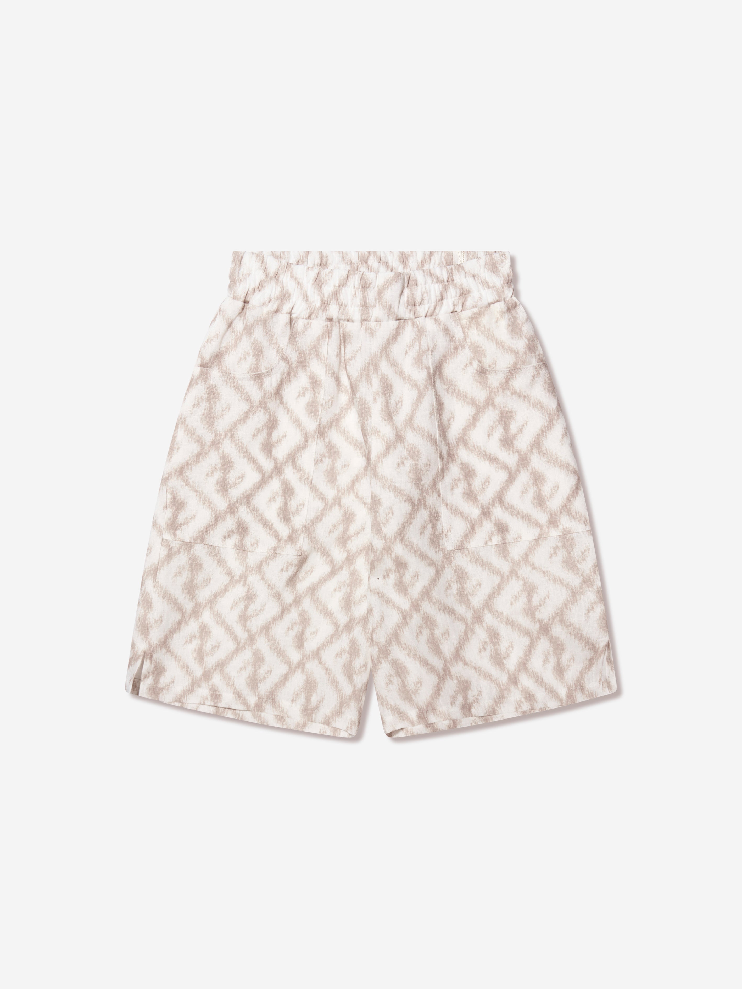 Boys FF Logo Linen Shorts in Ivory