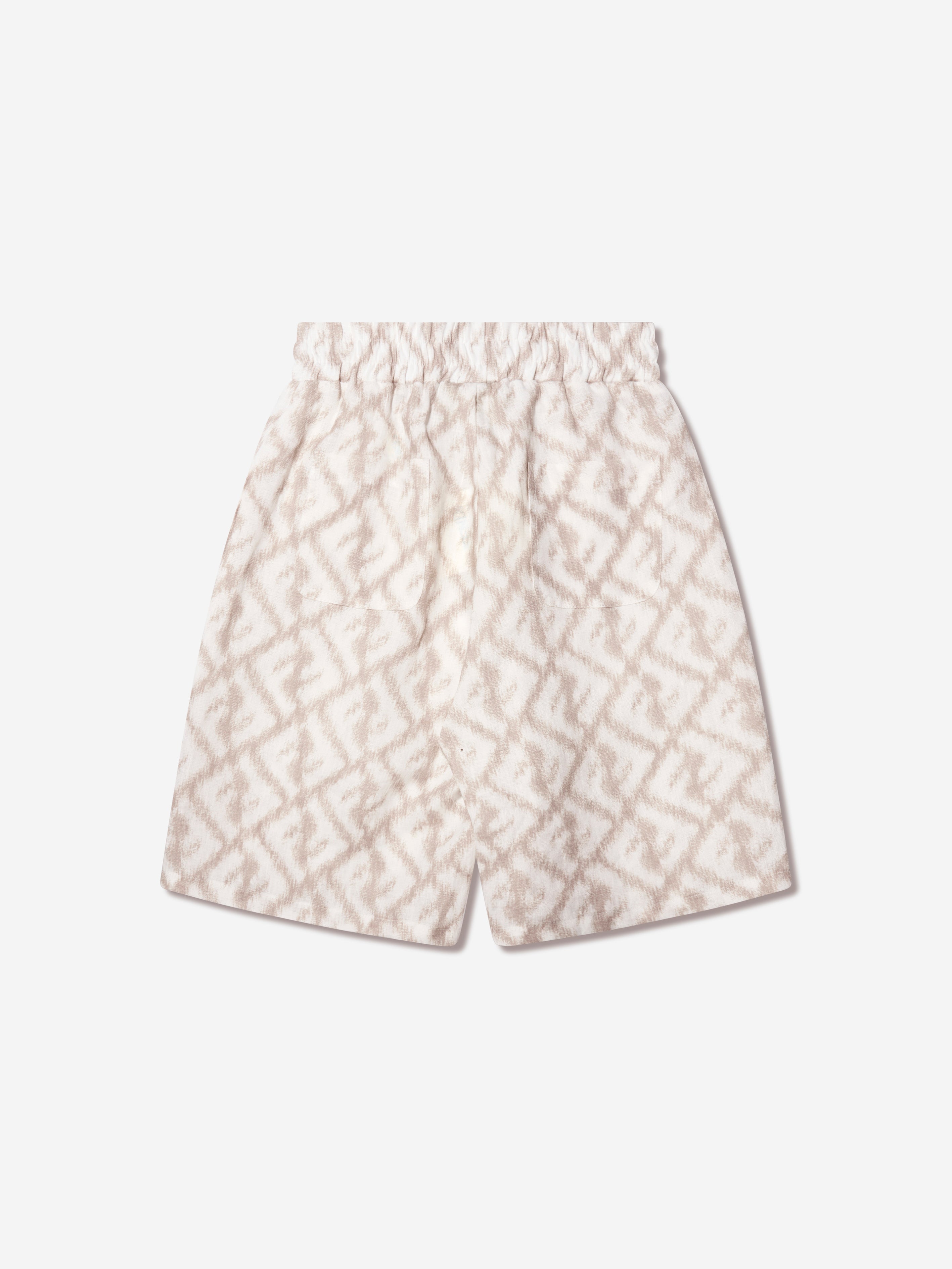 Boys FF Logo Linen Shorts in Ivory