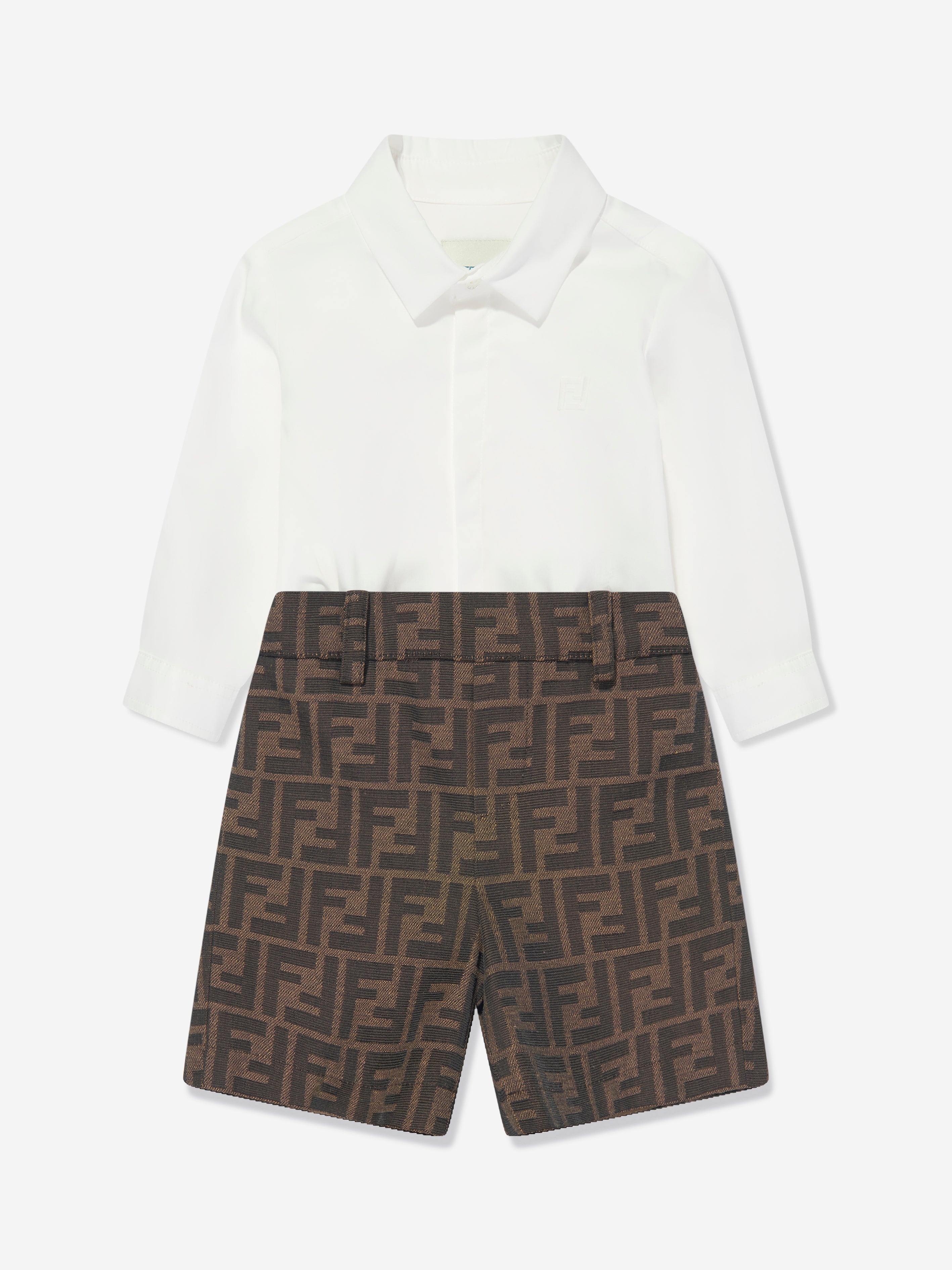 Baby Boys FF Logo Romper in Brown