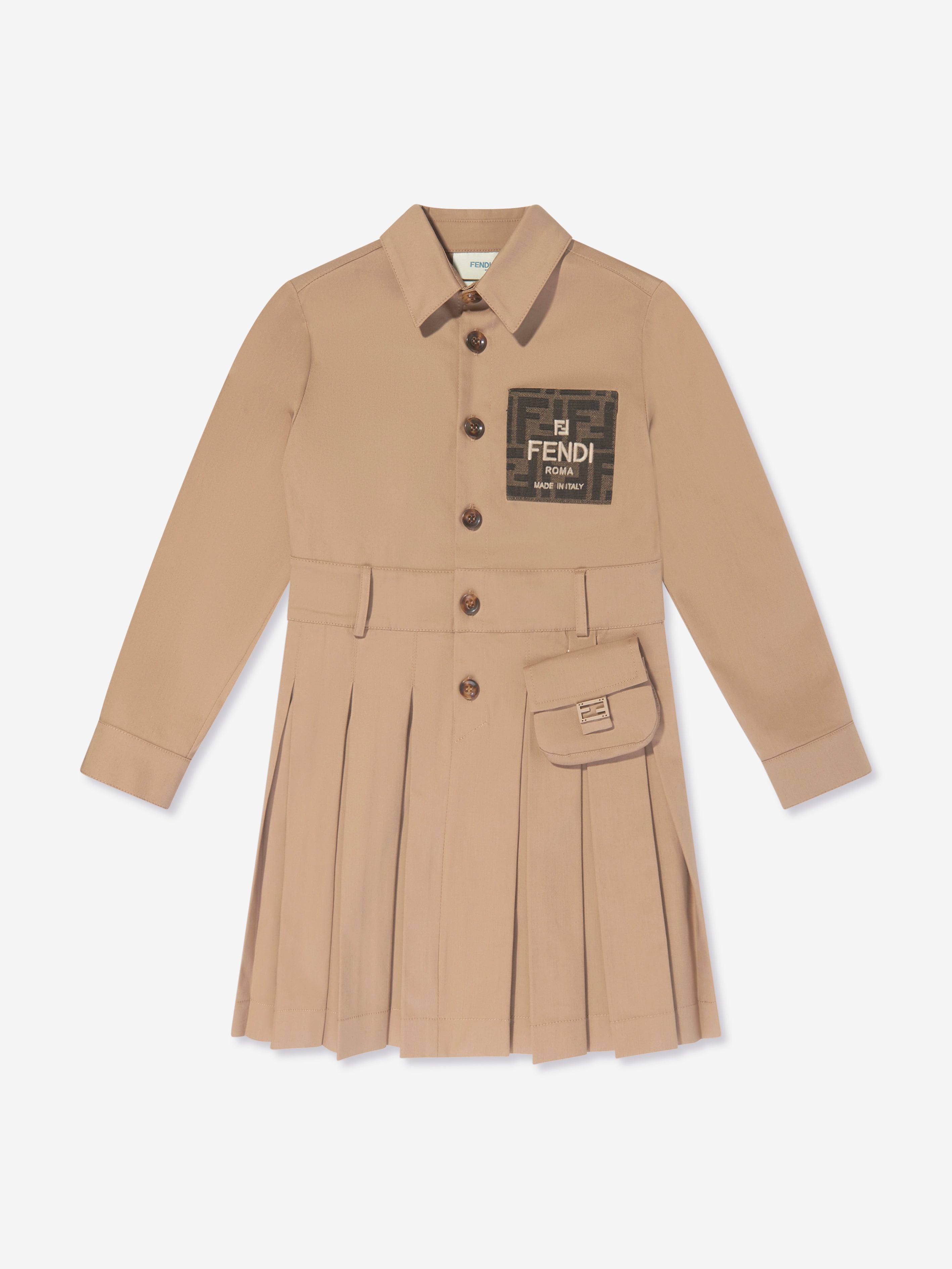 Girls Logo Trench Dress in Beige