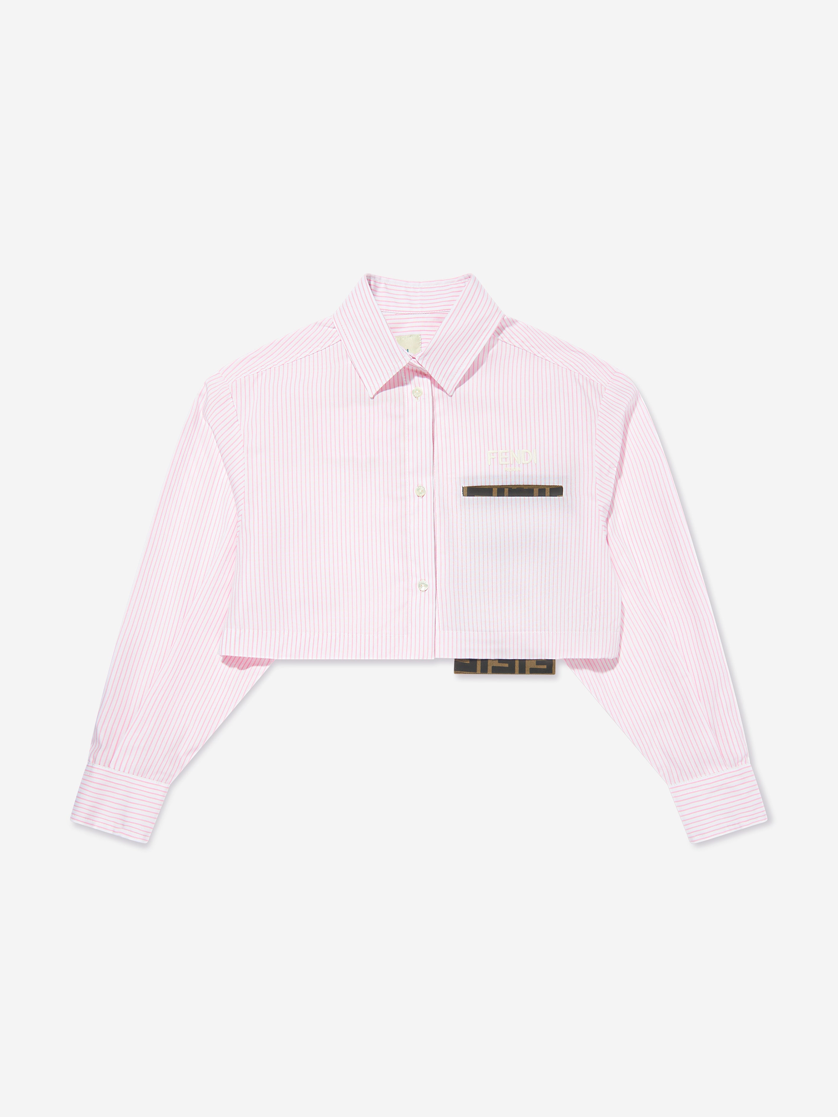 Girls Striped Cropped Shirt in Pink