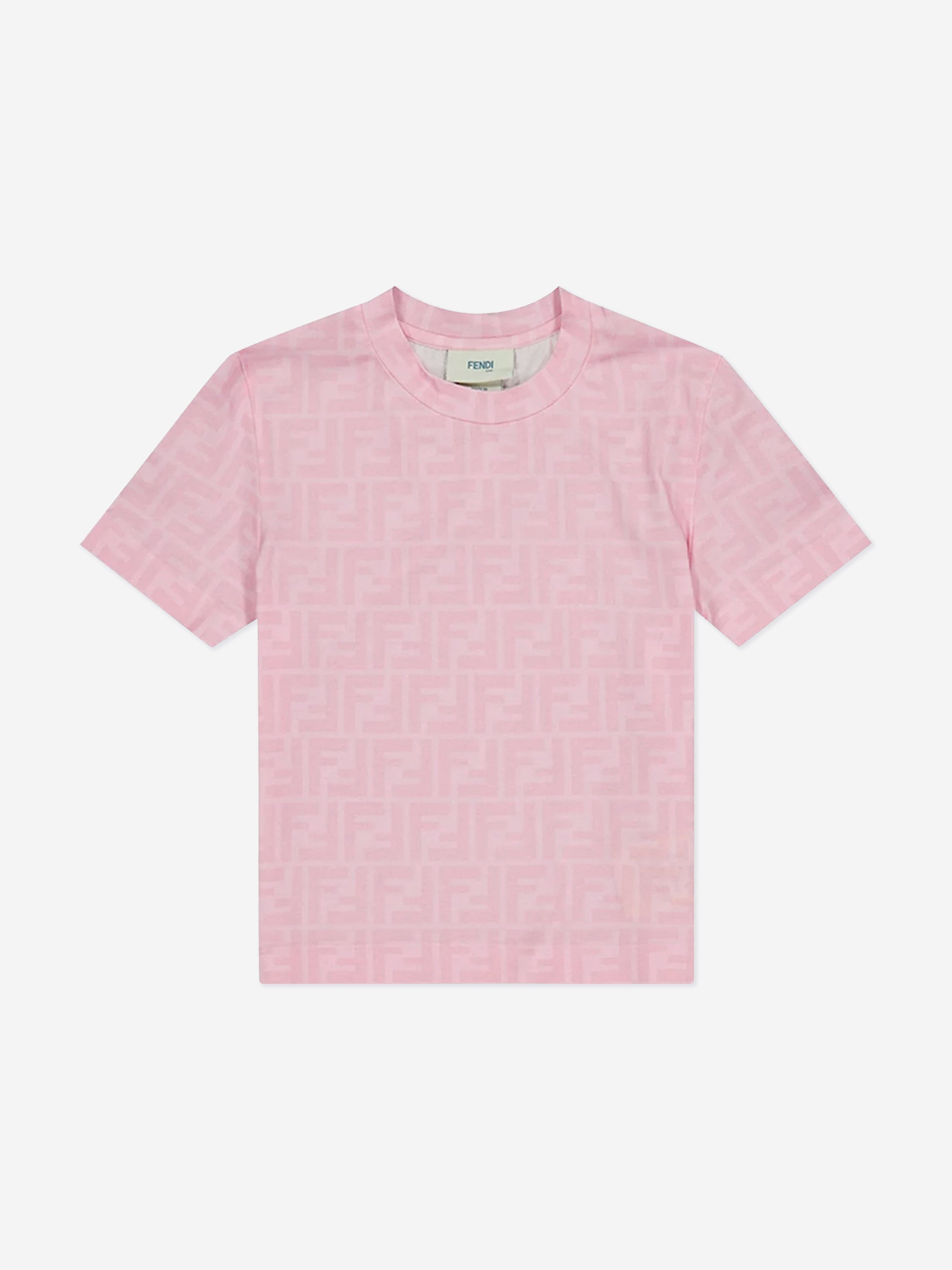 Fendi Girls FF Logo Print T-Shirt in Pink