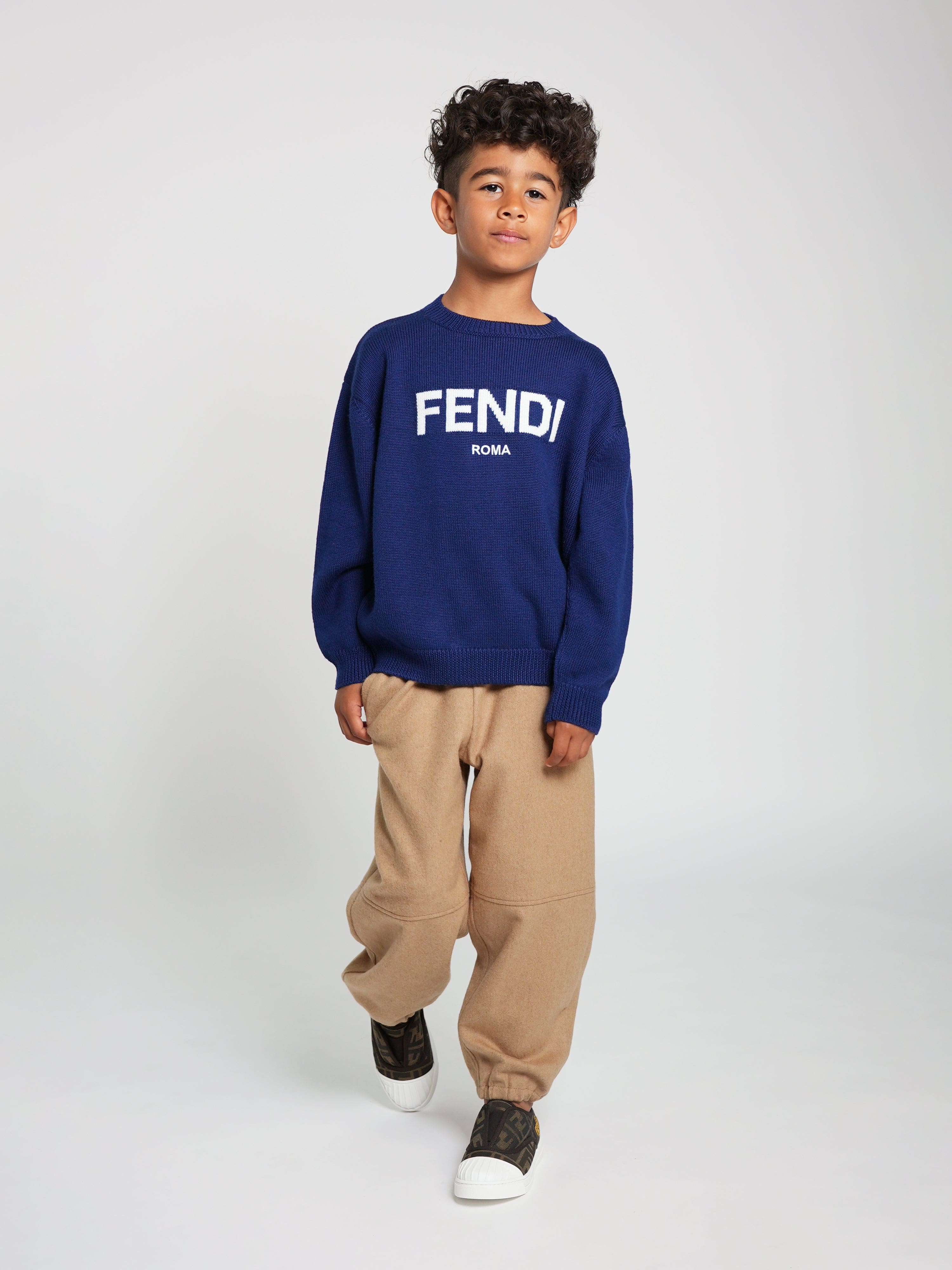 Fendi Kids Wool Knit Jumper in Navy