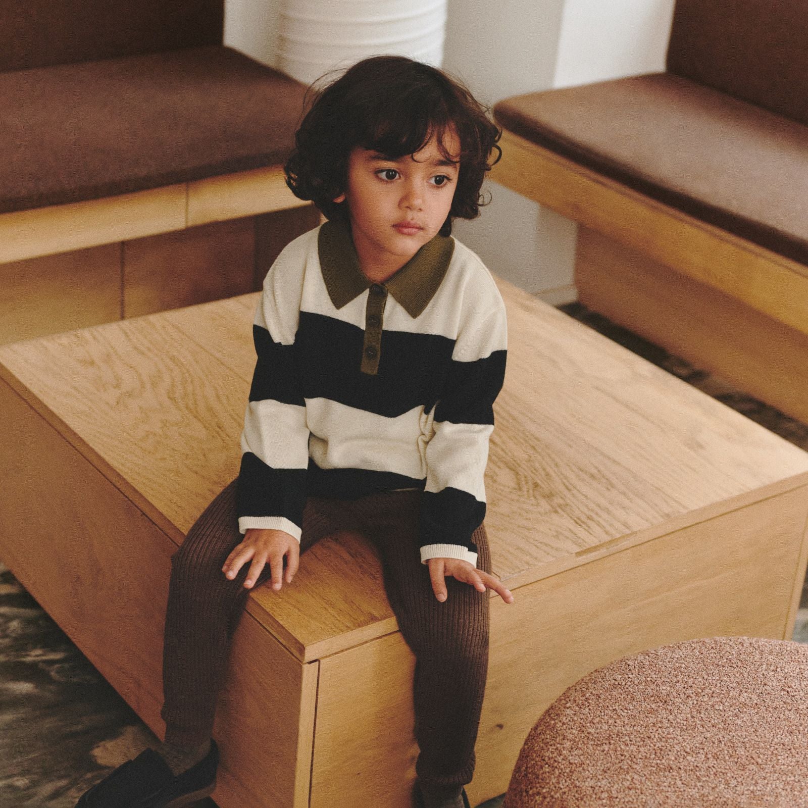 Boys & Girls White Stripes Wool Polo Shirt