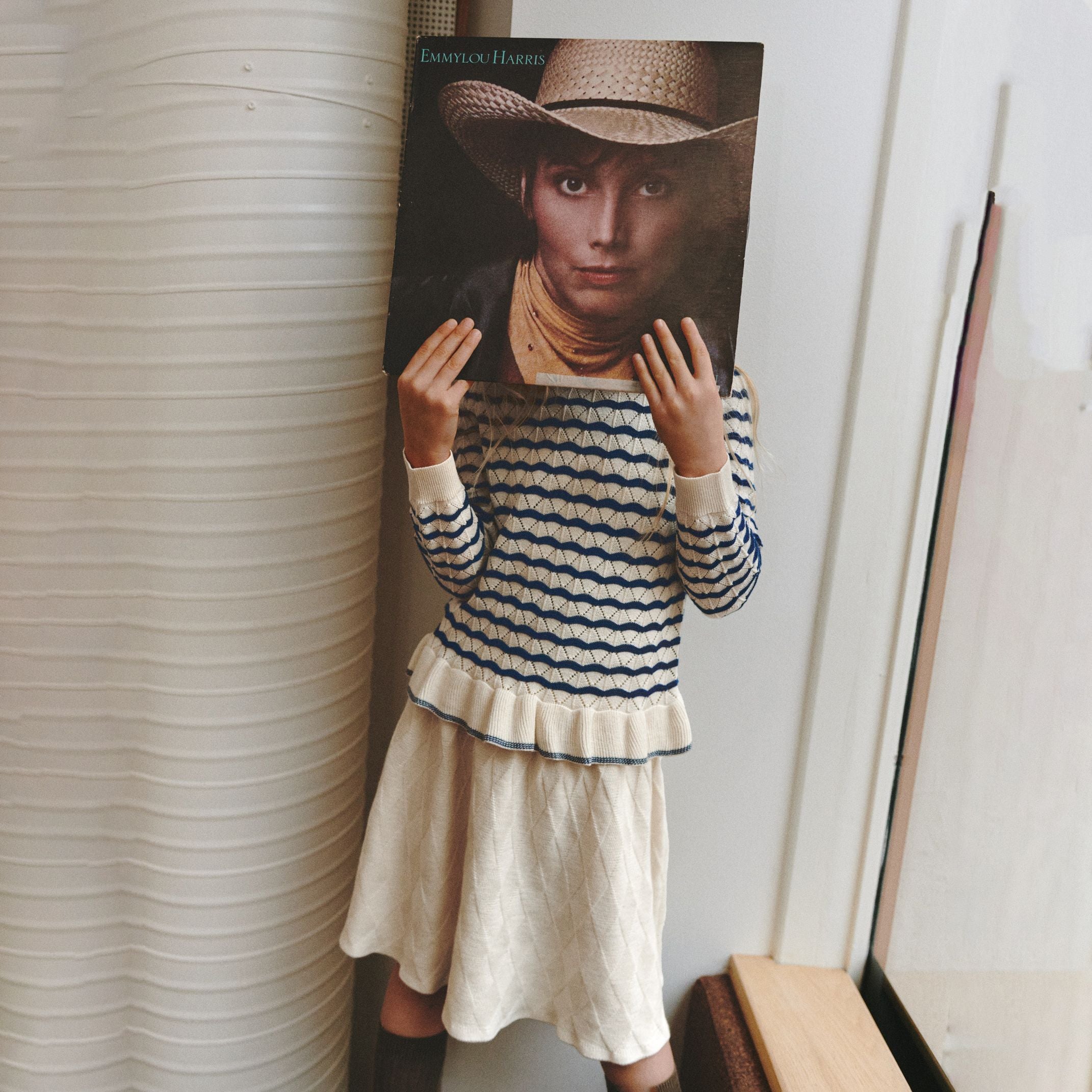 Girls White Diamond Pattern Wool Skirt