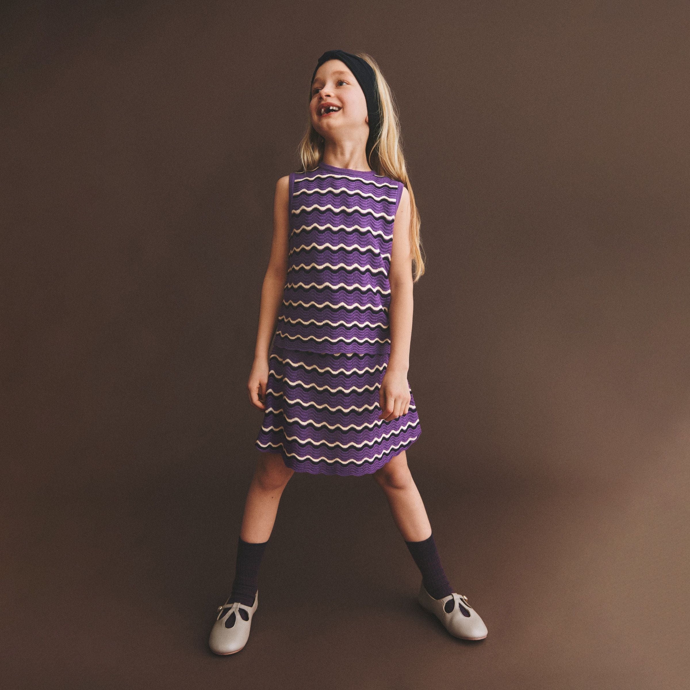 Girls Purple Wave Pointelle Wool Skirt