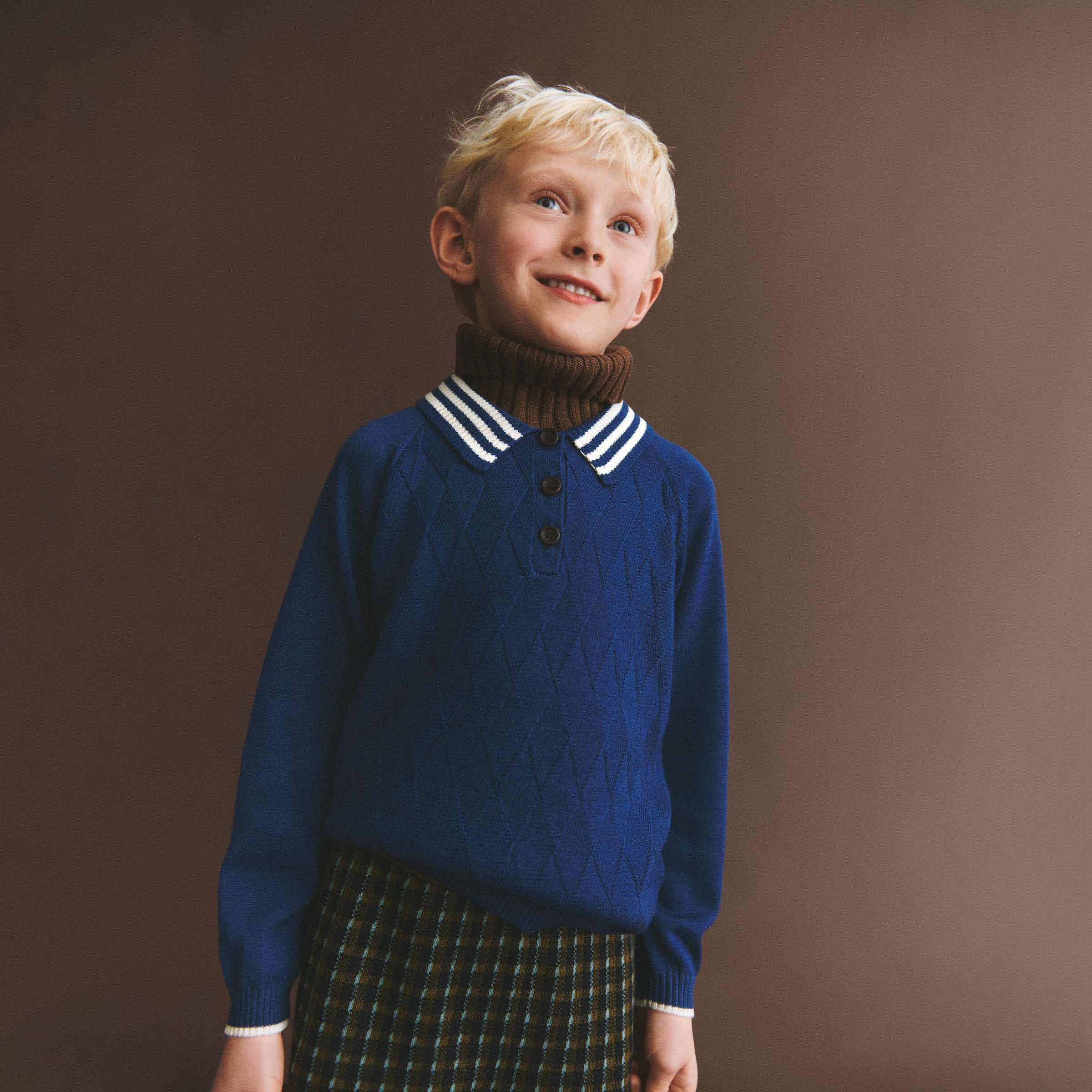 Boys & Girls Dark Blue Wool Polo Shirt