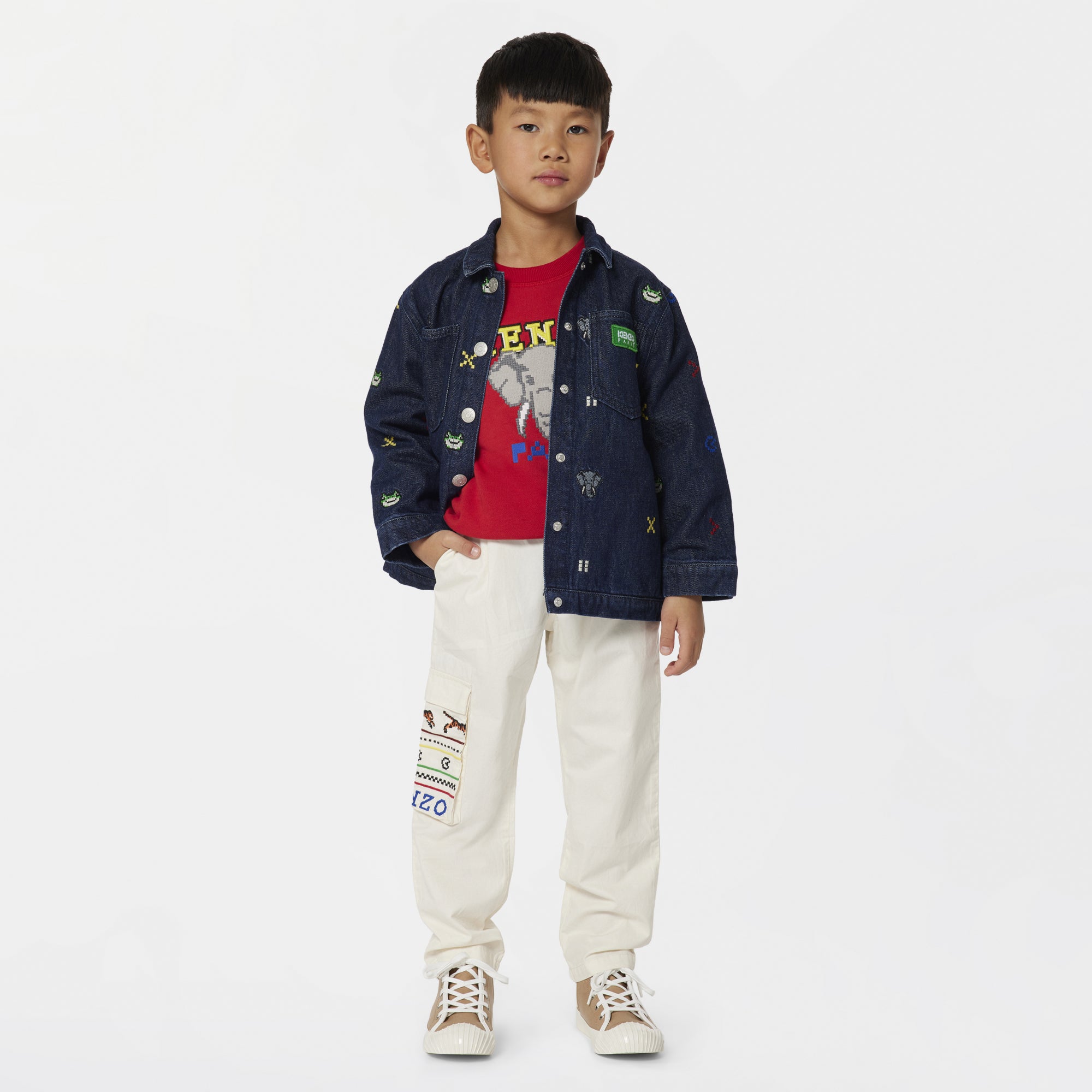 Boys White Embroidered Cotton Trousers
