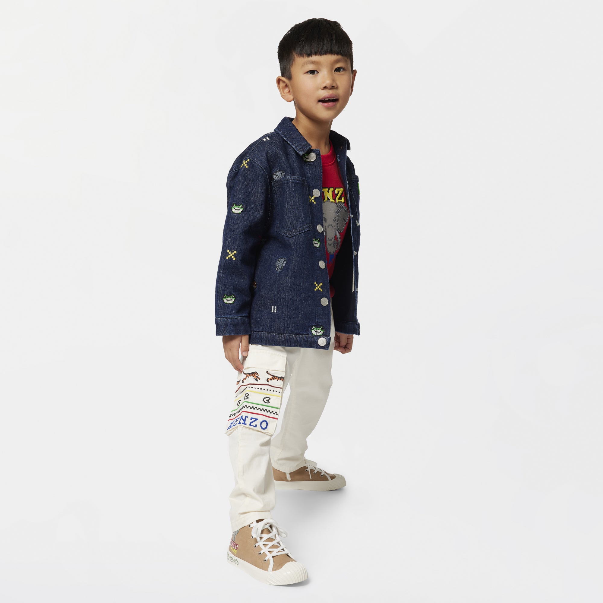 Boys Black Embroidered Denim Jacket