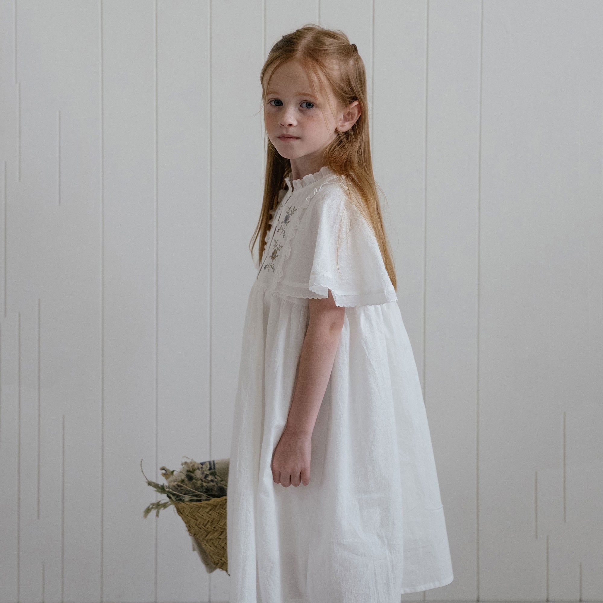 Girls White Embroidered Cotton Dress