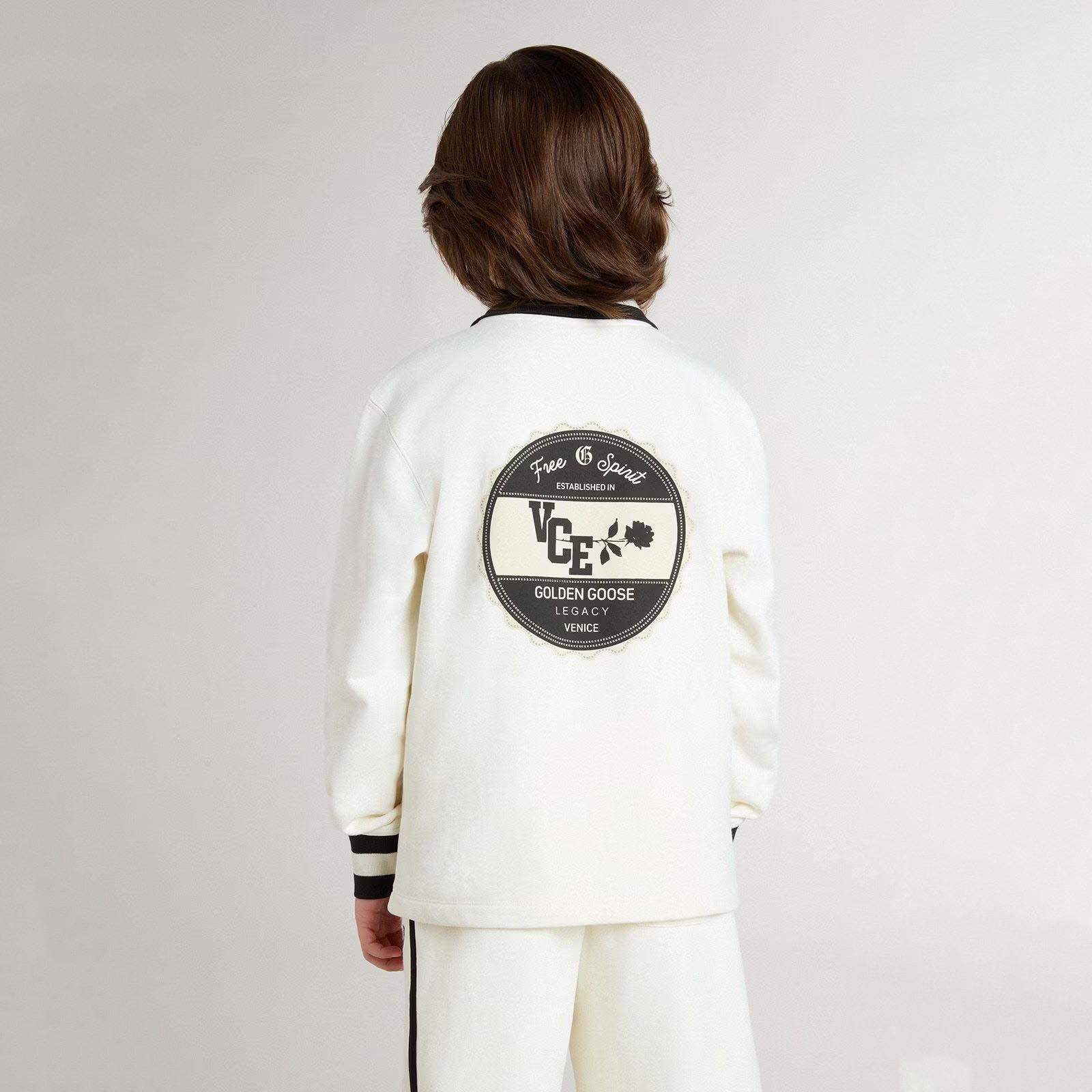 Boys & Girls White Cotton Polo Sweatshirt