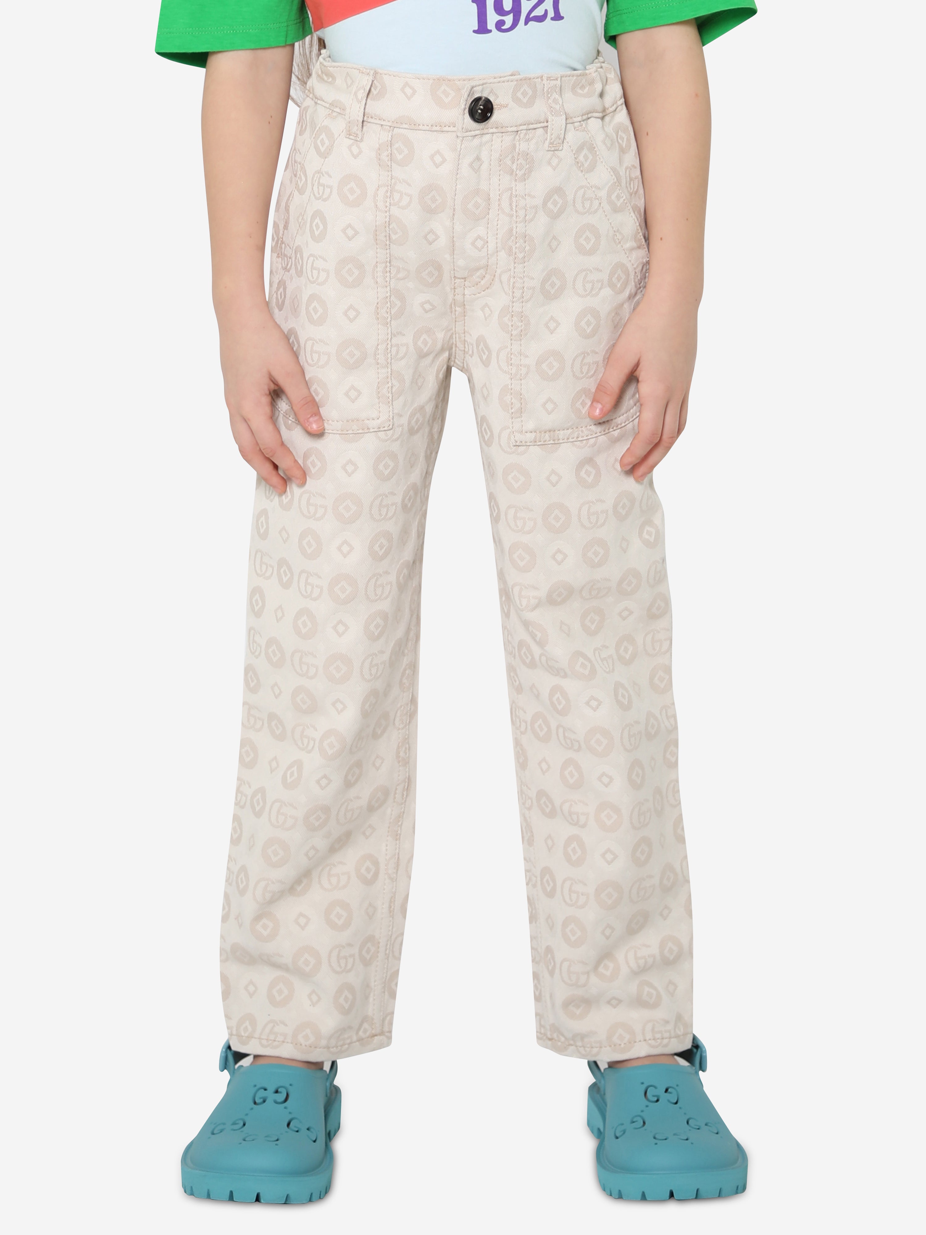 Kids Jacquard GG Denim Jeans in Ivory