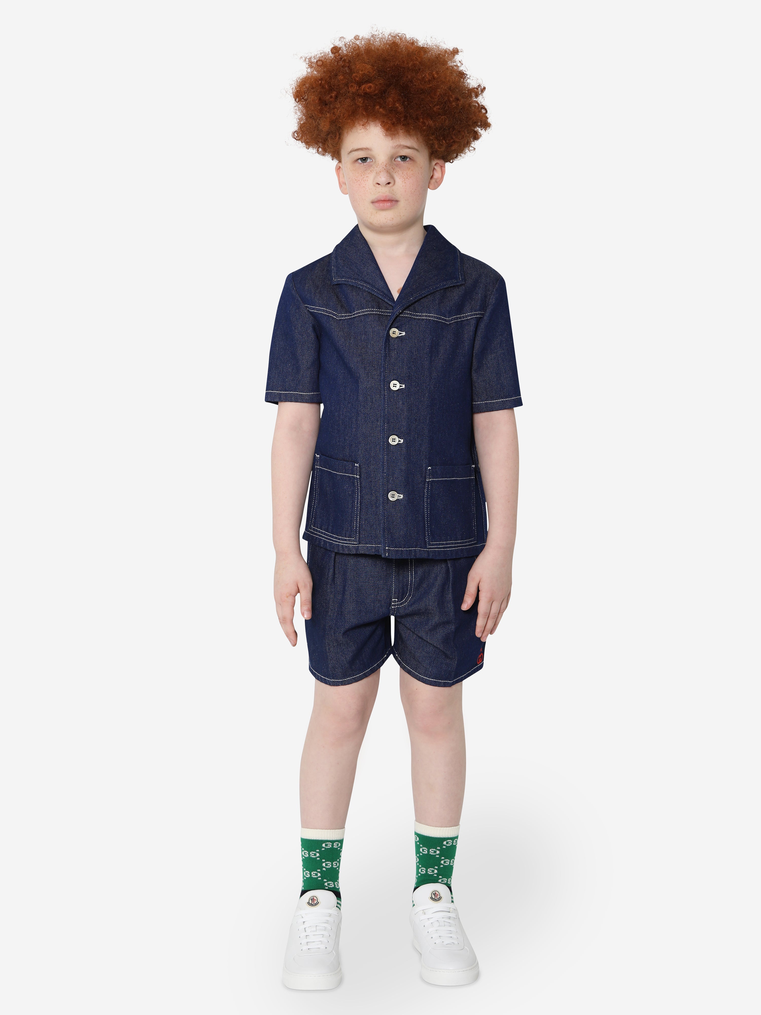 Kids Short Sleeve Denim Shirt in Blue