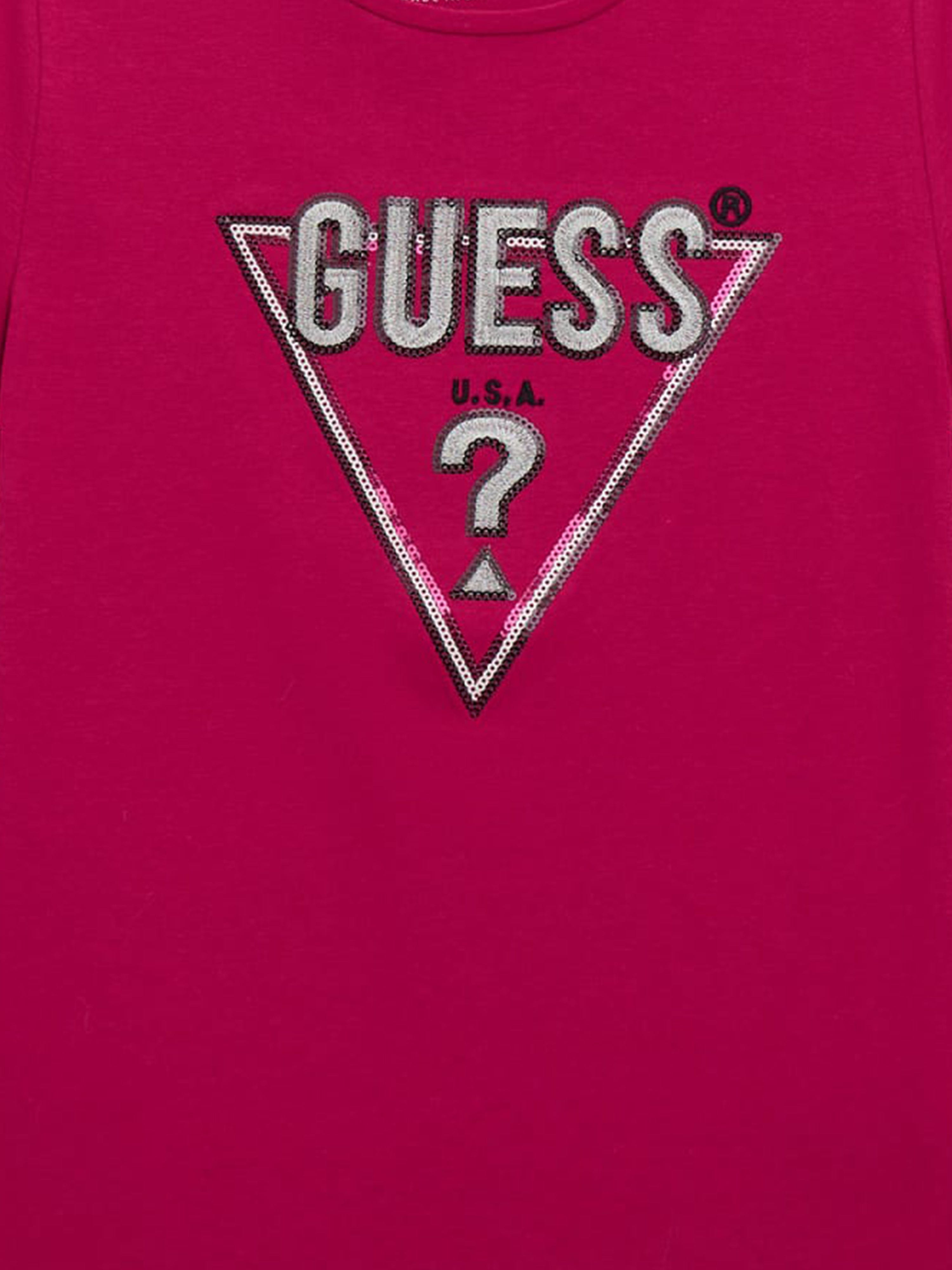 Guess Girls Logo Print T-Shirt in Pink
