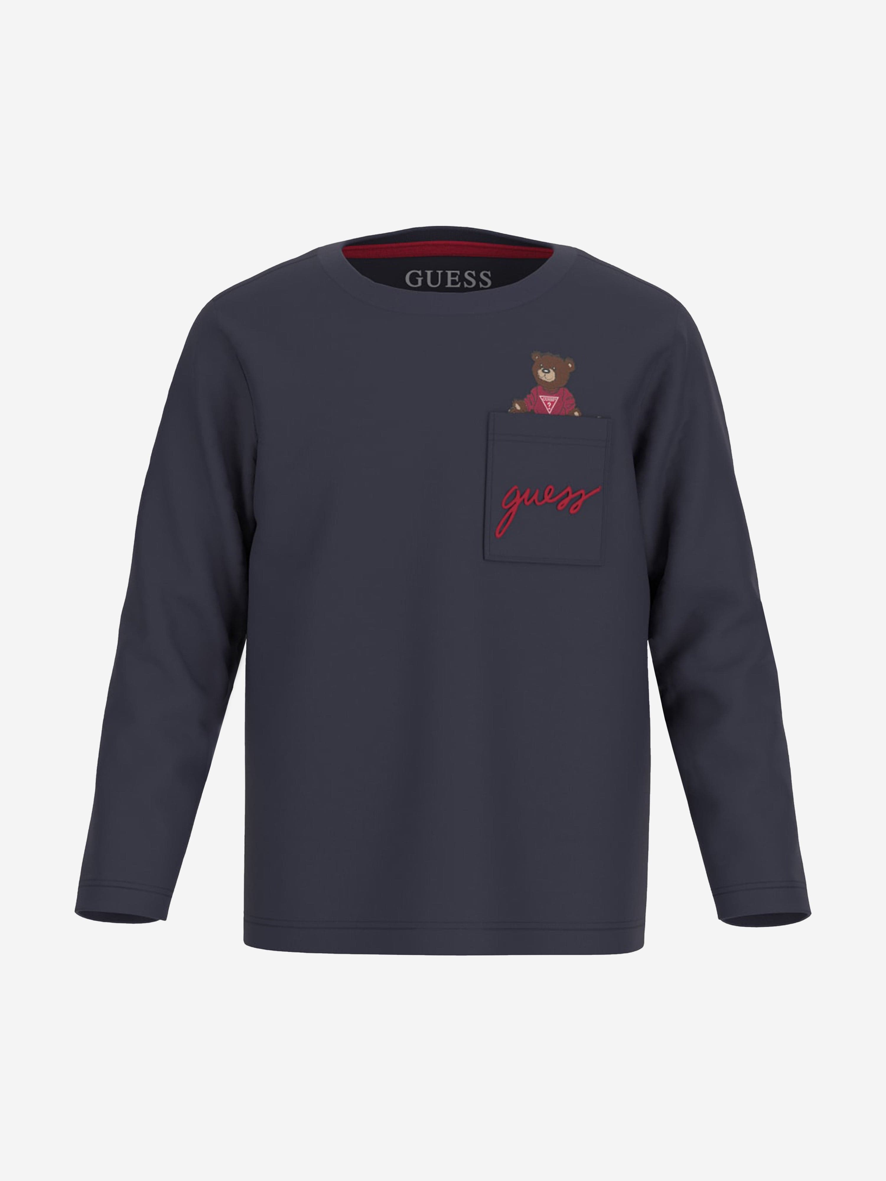 Boys Long Sleeve Bear Pocket T-Shirt in Navy