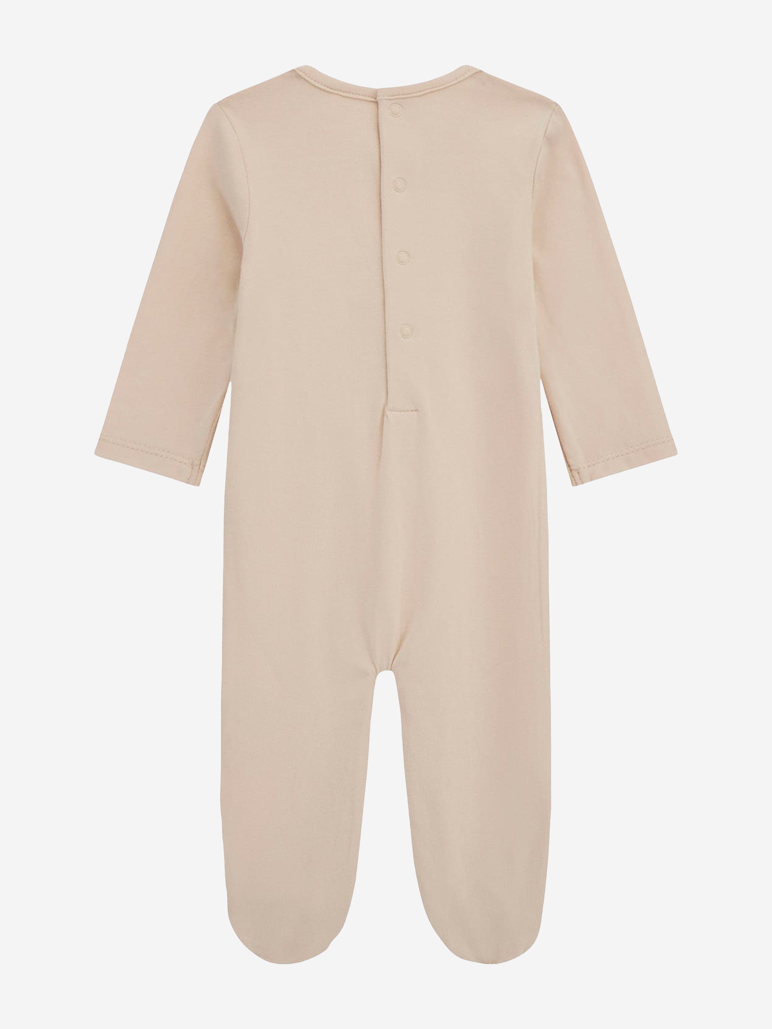 Baby Embroidered Bear Babygrow in Beige